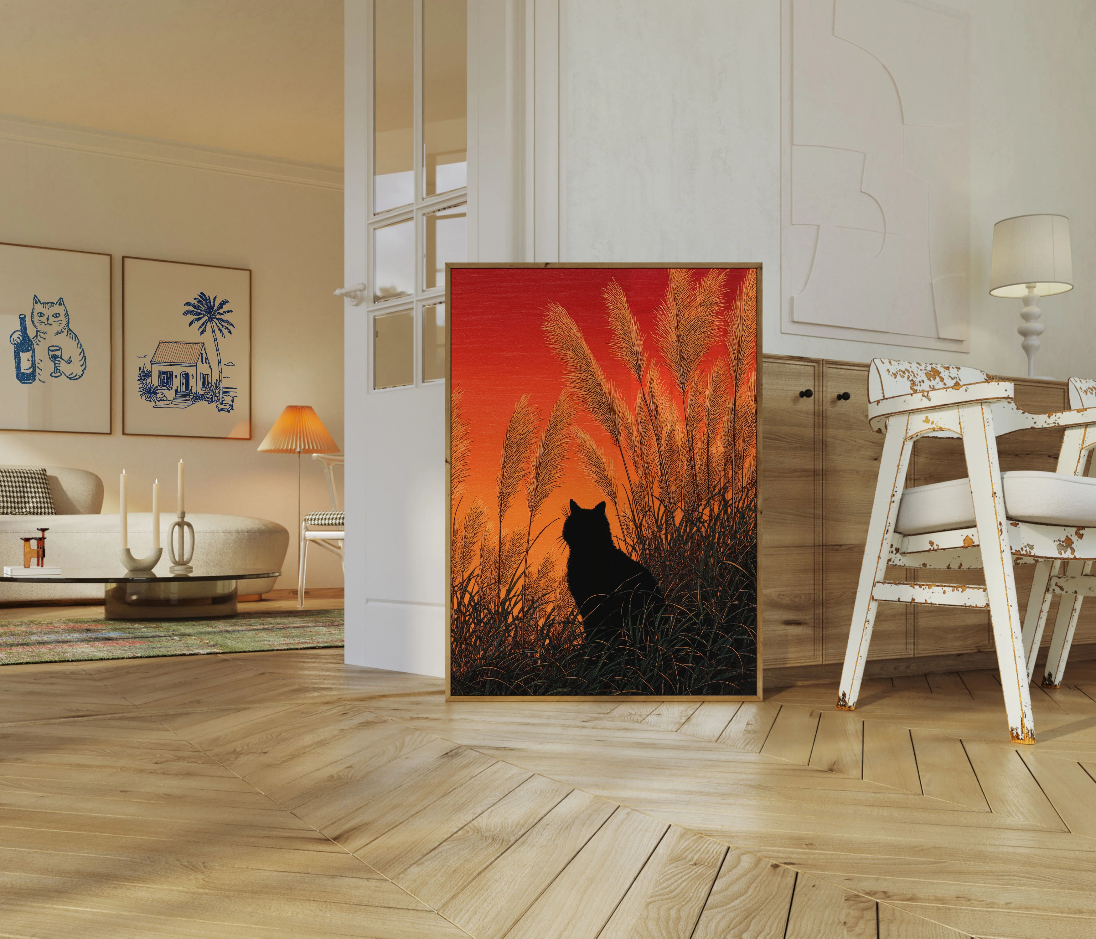 Cat in Golden Grassland Poster - Image 5