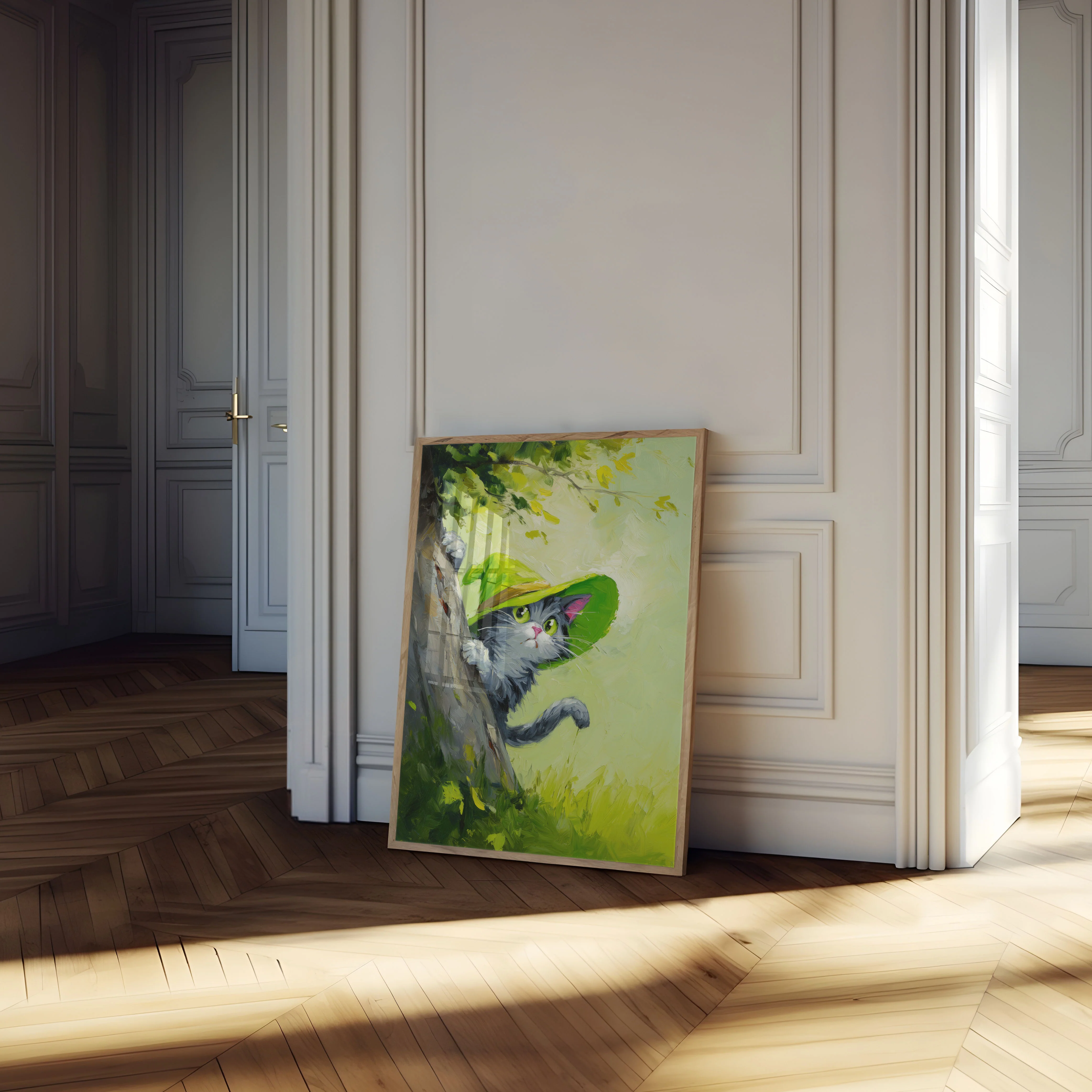 Cat in Green Leaf Hat Poster - Image 4