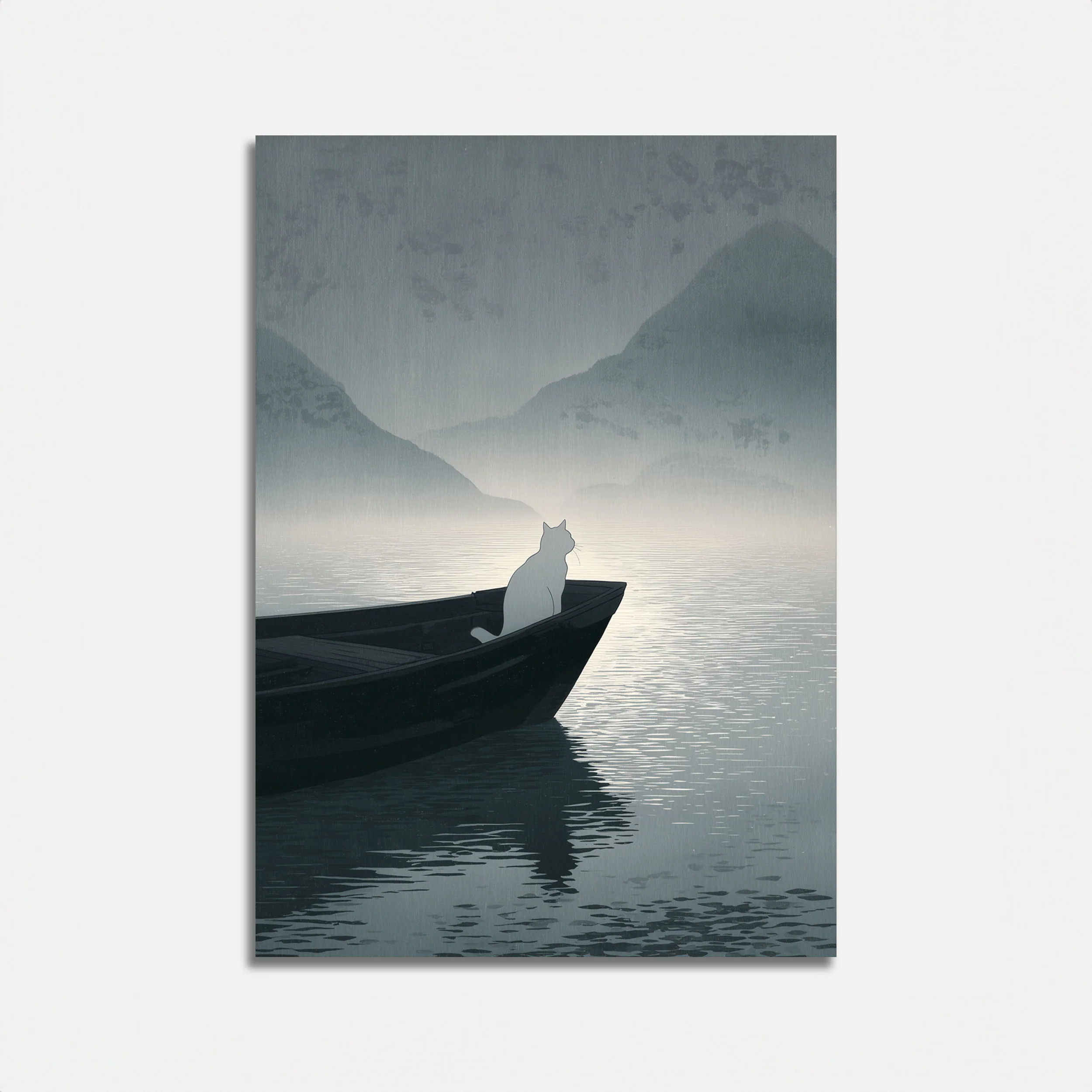 Cat in Misty Mountains Poster