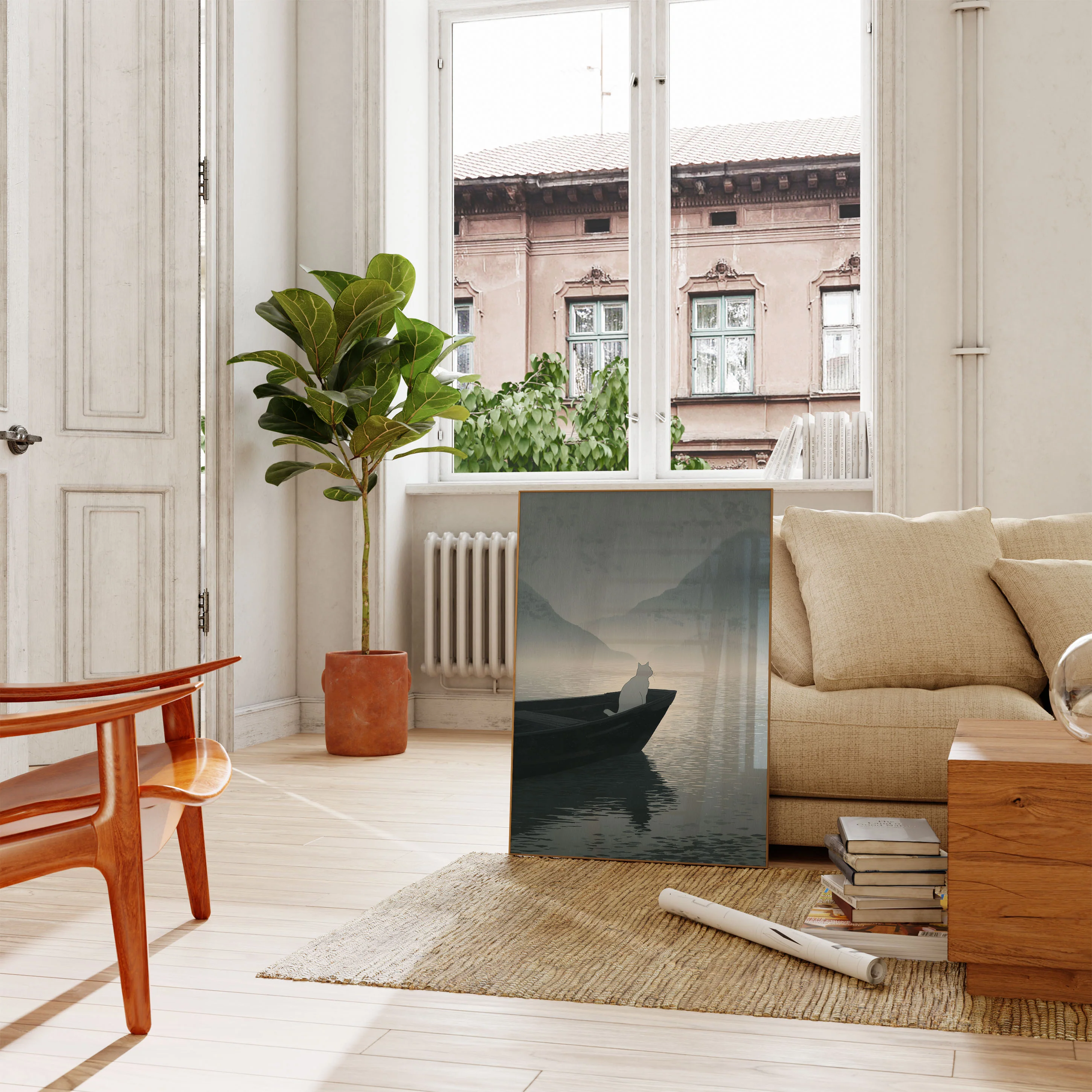 Cat in Misty Mountains Poster - Image 2