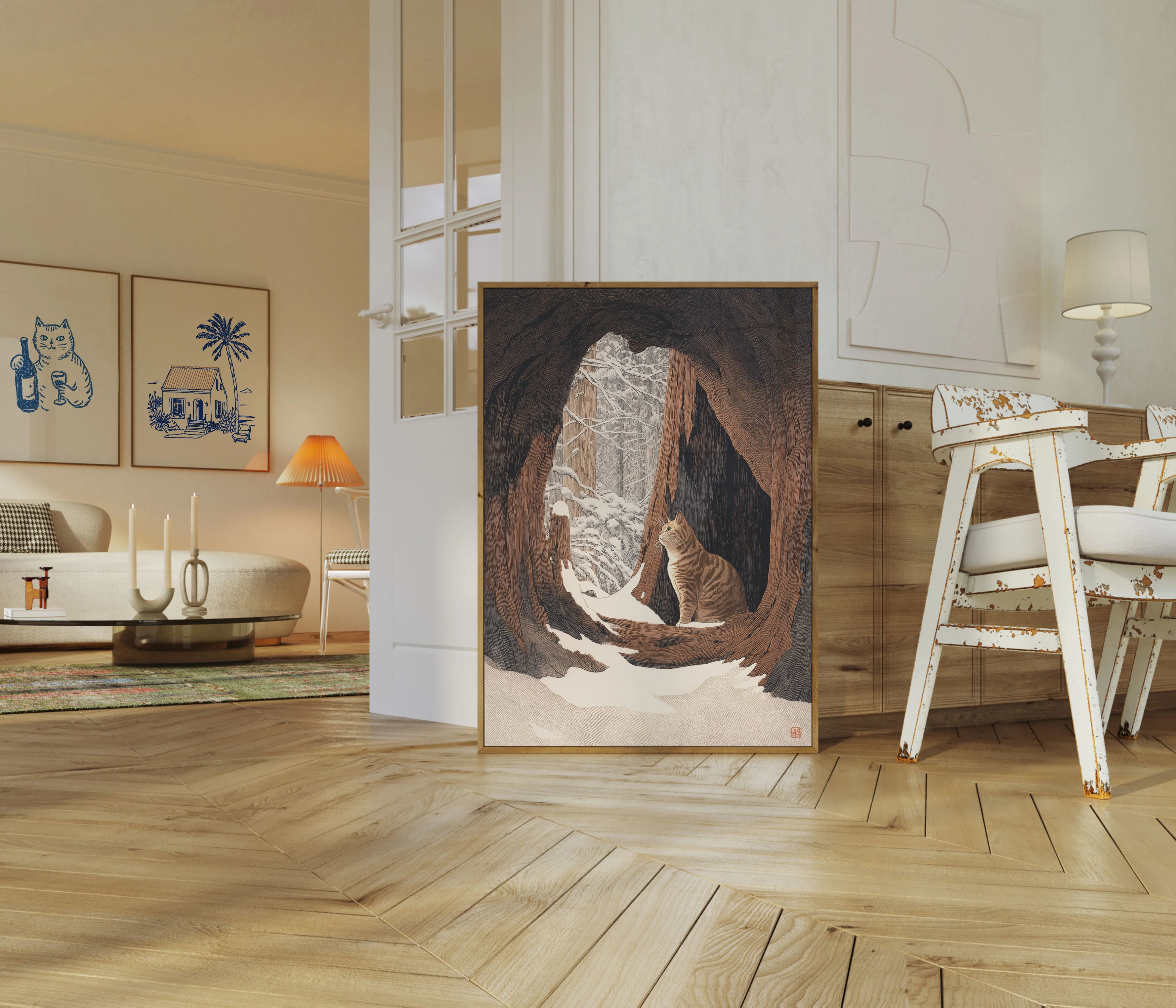 Cat in Snowy Forest Cave Poster - Image 5