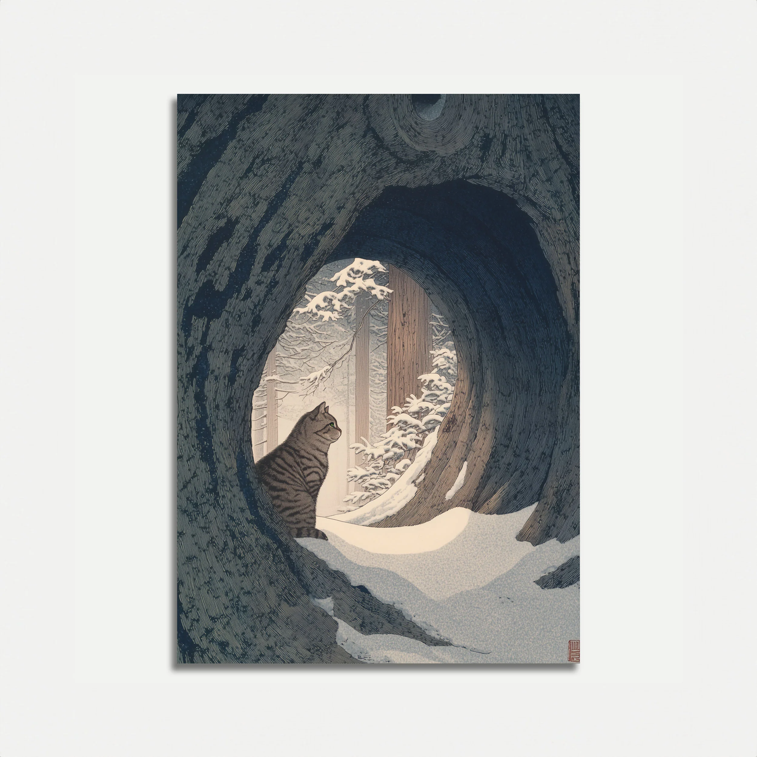 Cat in Snowy Forest Poster