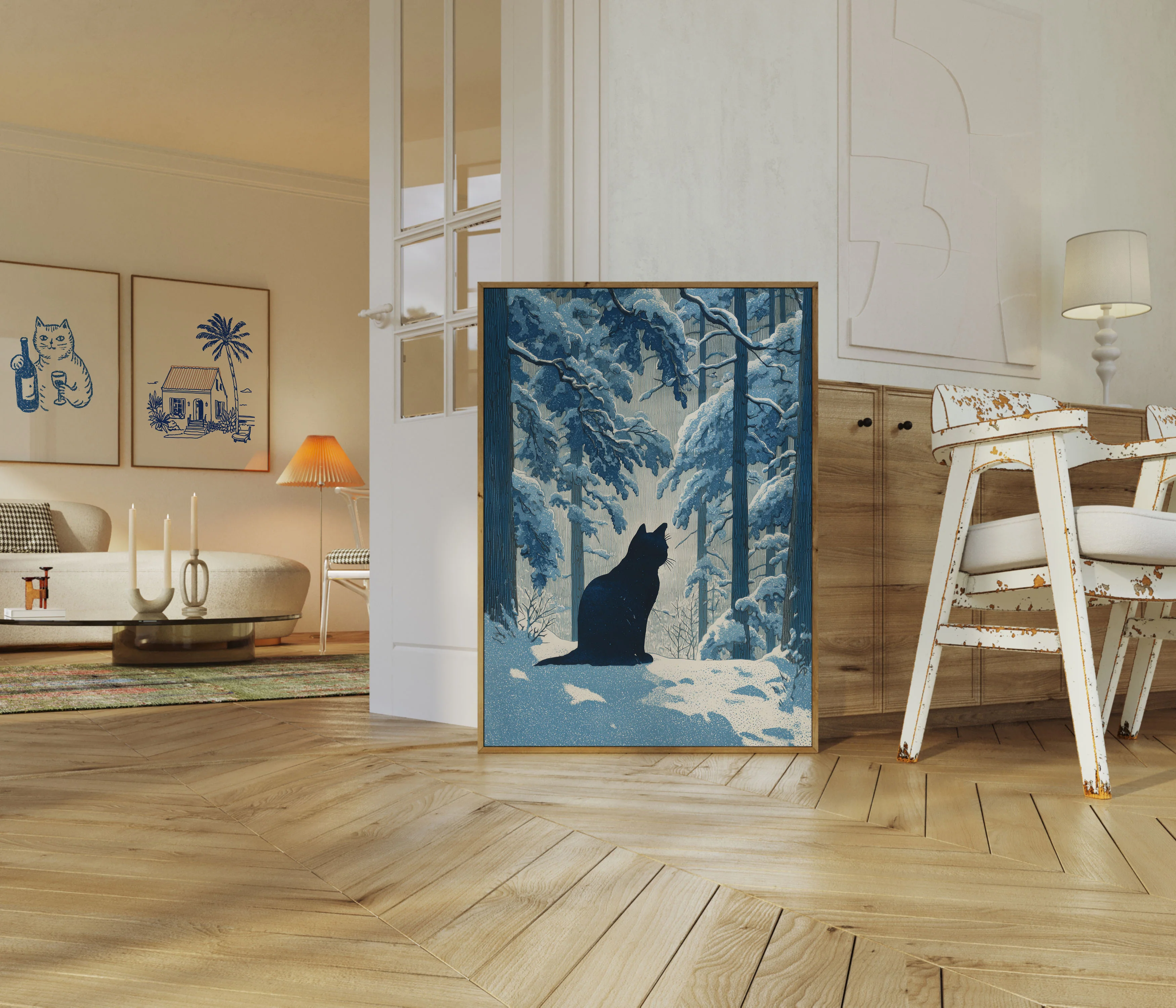 Cat in Snowy Forest Poster - Image 5