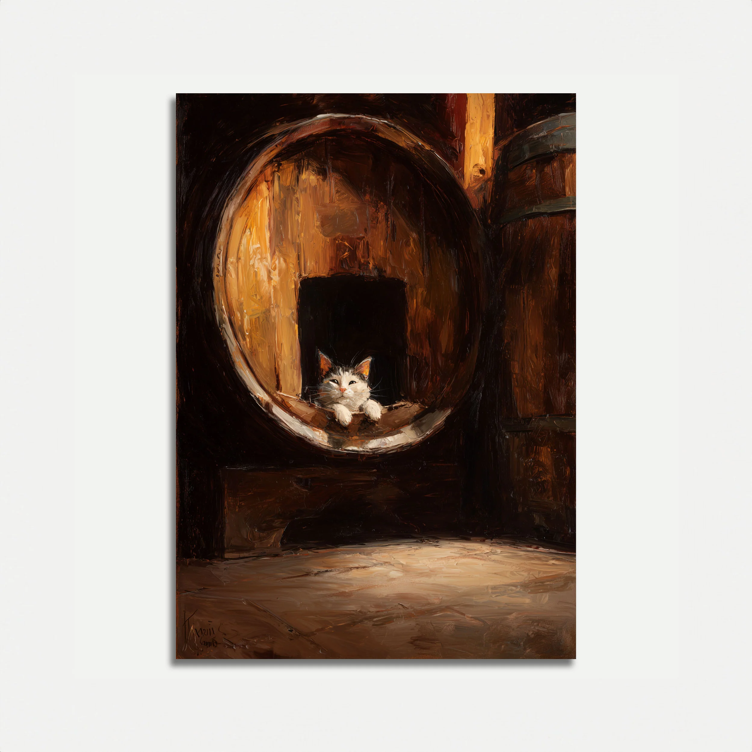 Cat in the Barrel Poster