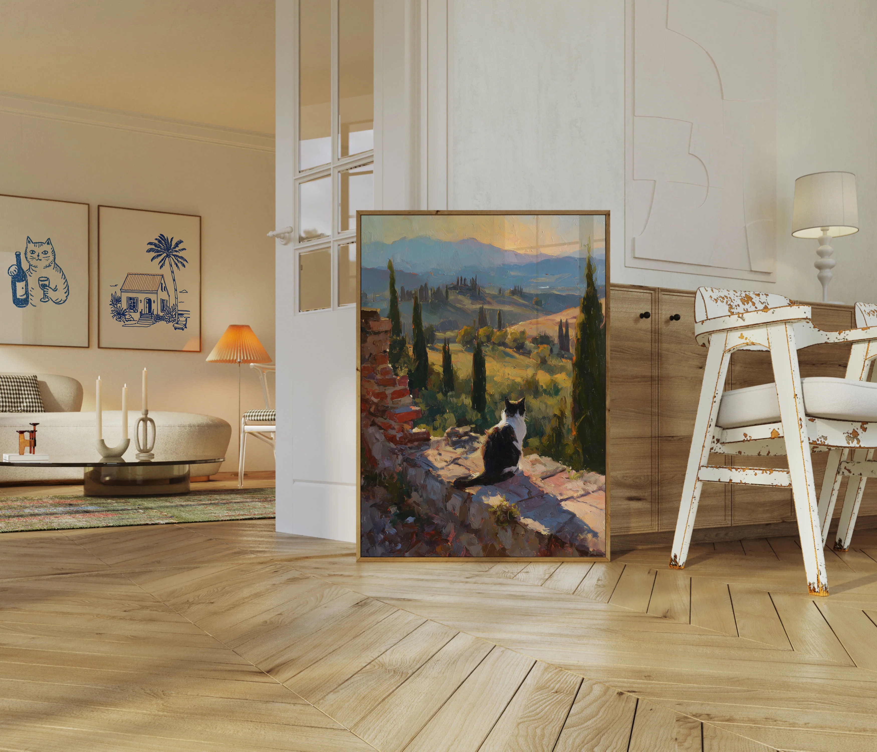 Cat in Tuscan Countryside Poster - Image 5