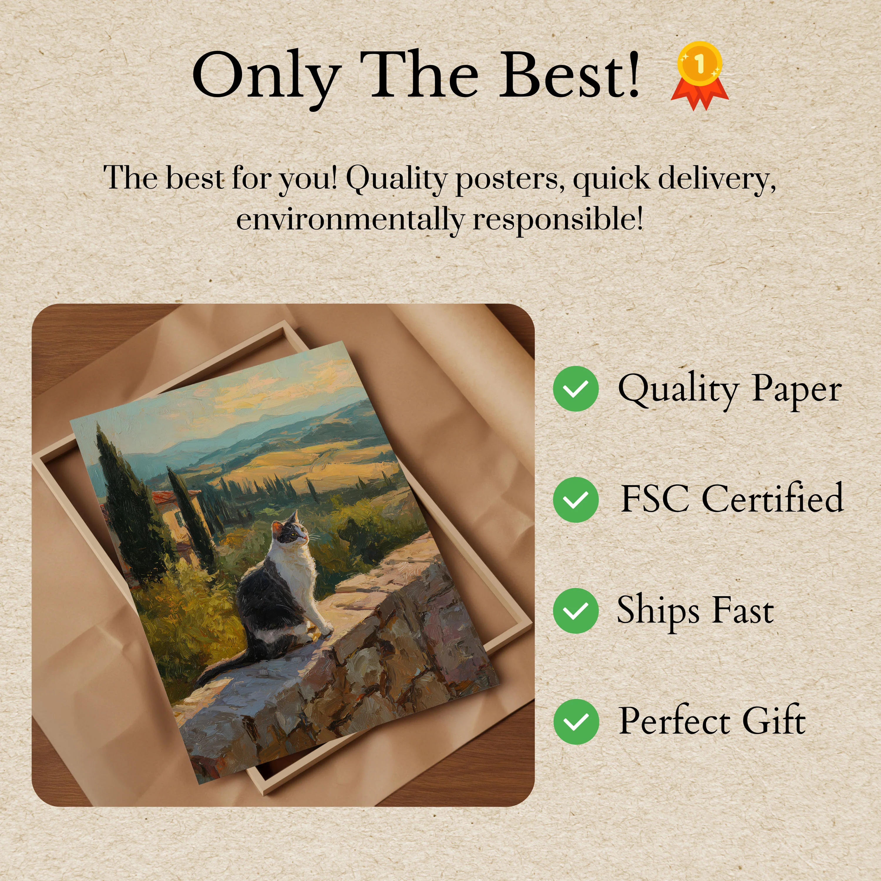 Cat in Tuscan Landscape Poster - Image 3