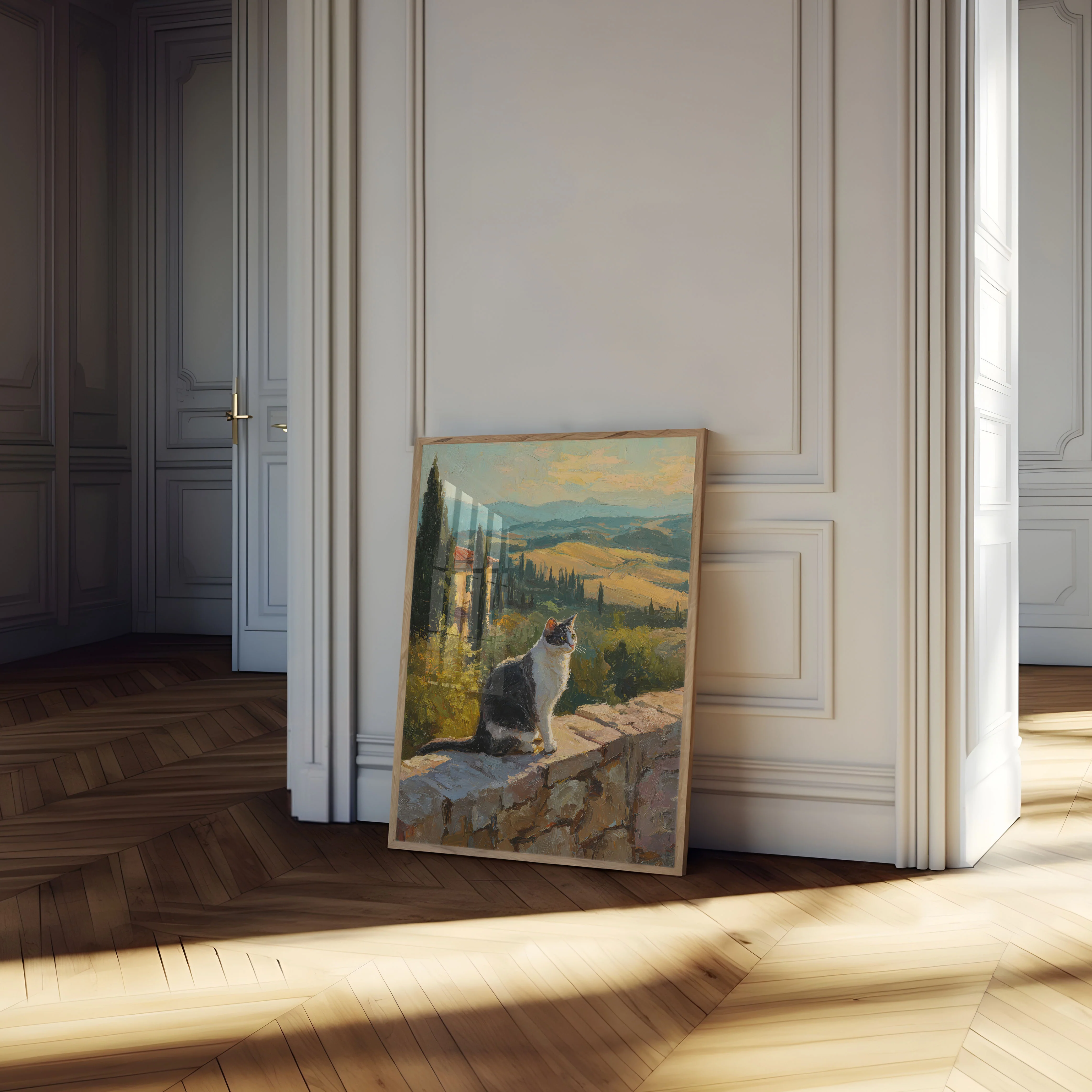 Cat in Tuscan Landscape Poster - Image 4