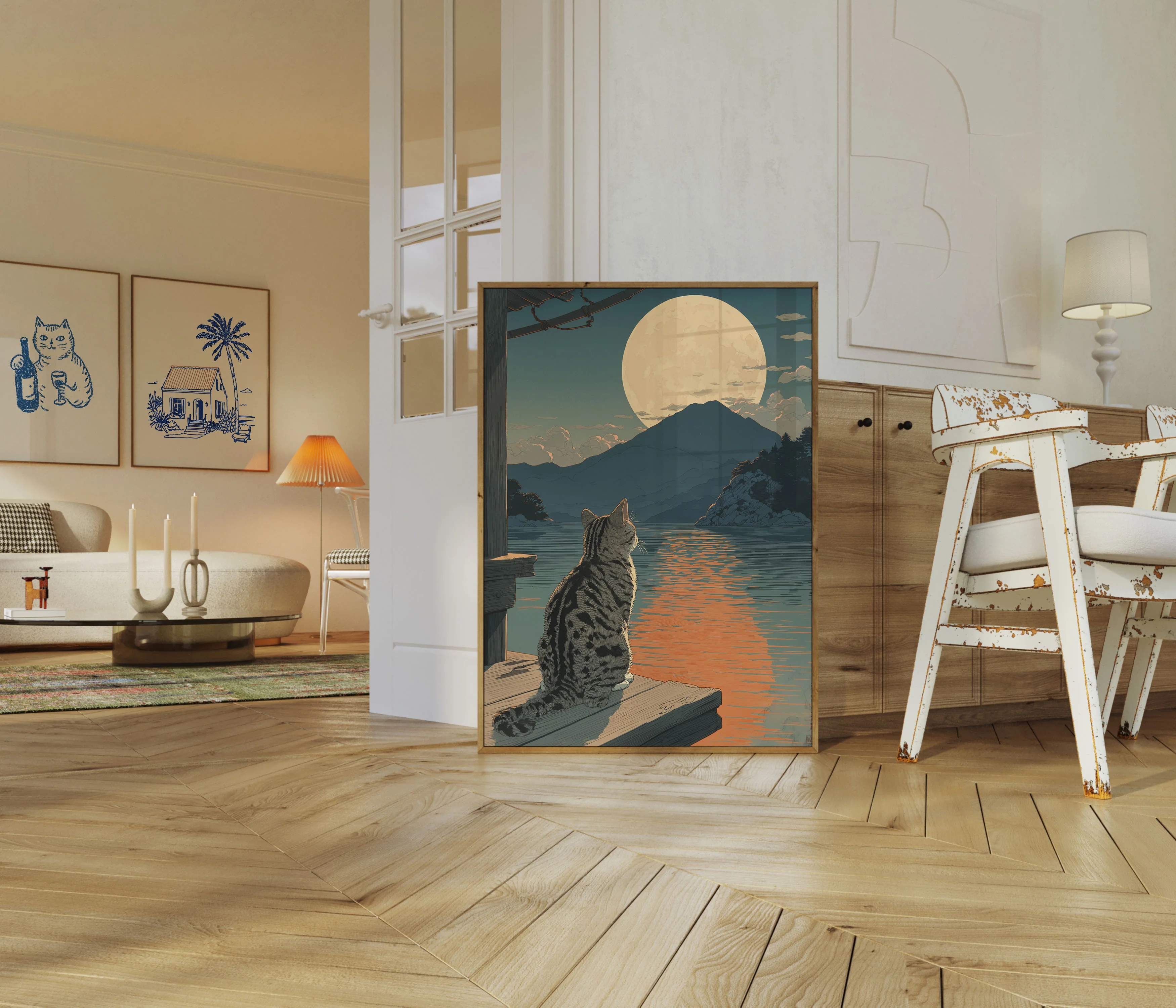 Cat Moonlit Lake Mountain Poster - Image 5