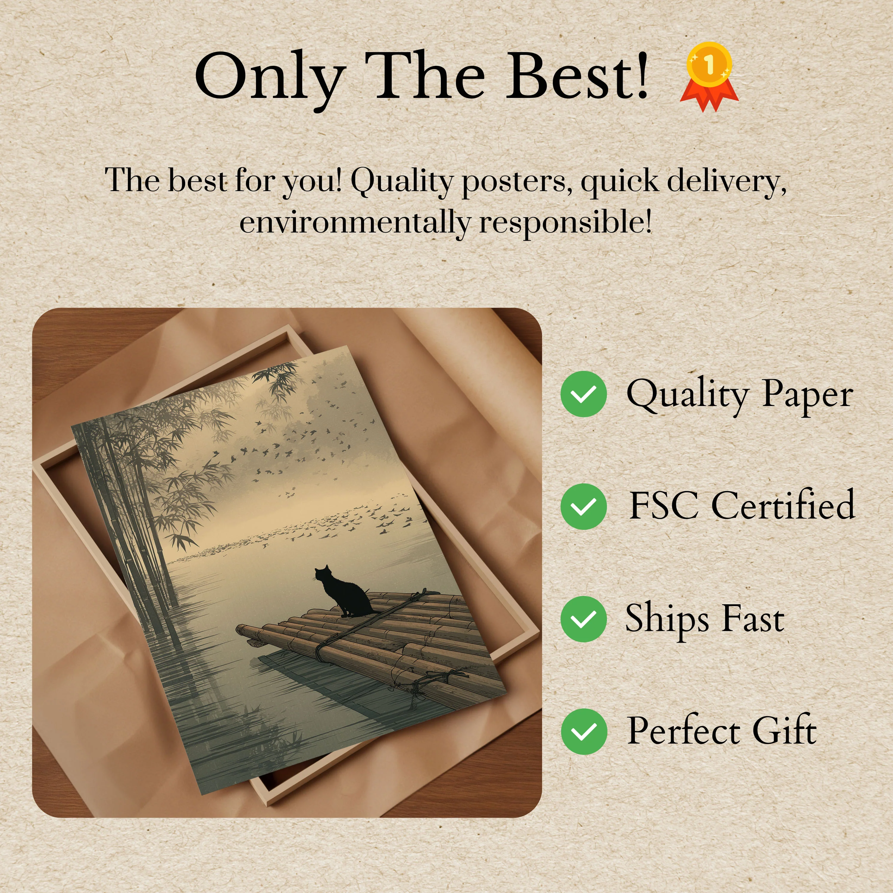 Cat on Bamboo Raft Poster - Image 3