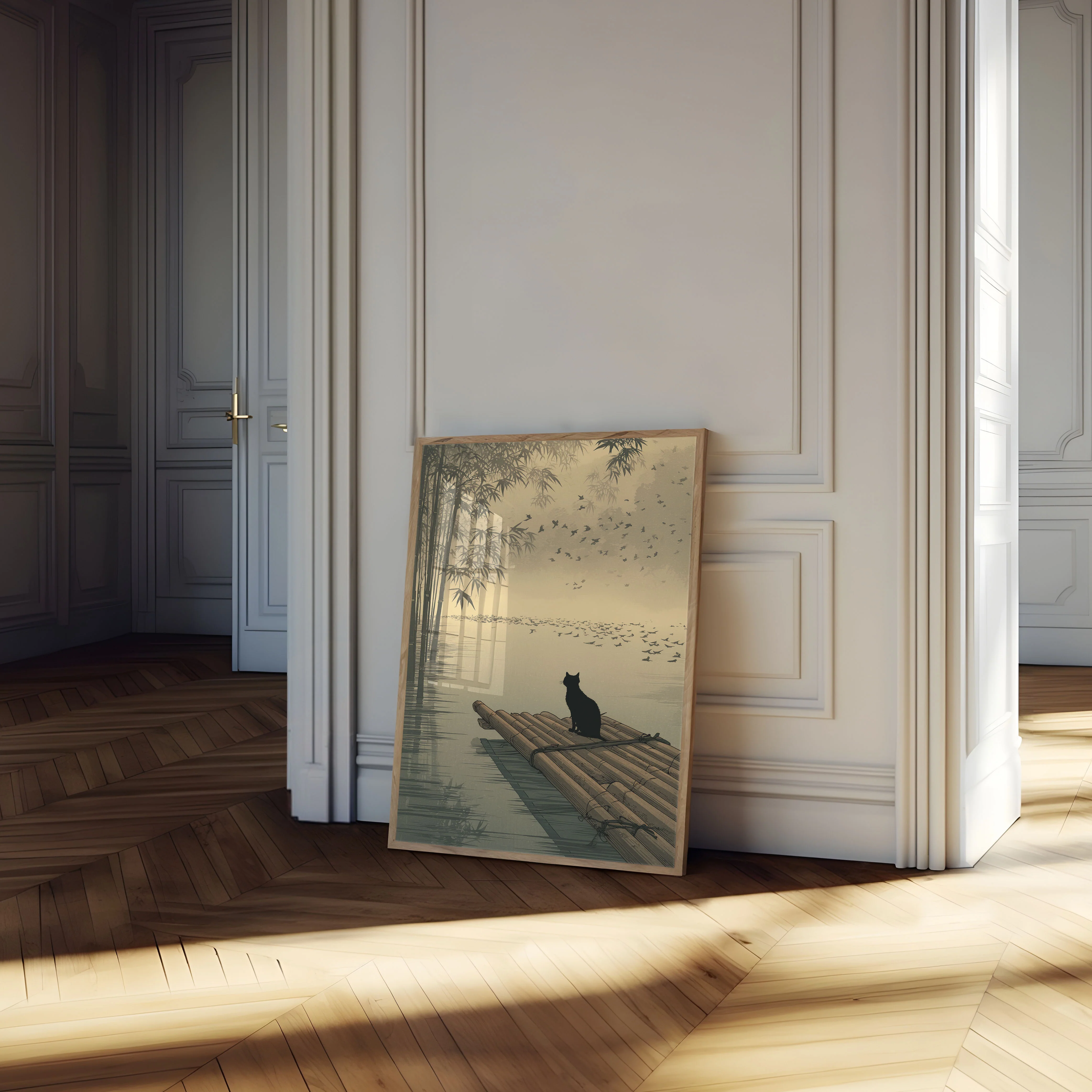 Cat on Bamboo Raft Poster - Image 4