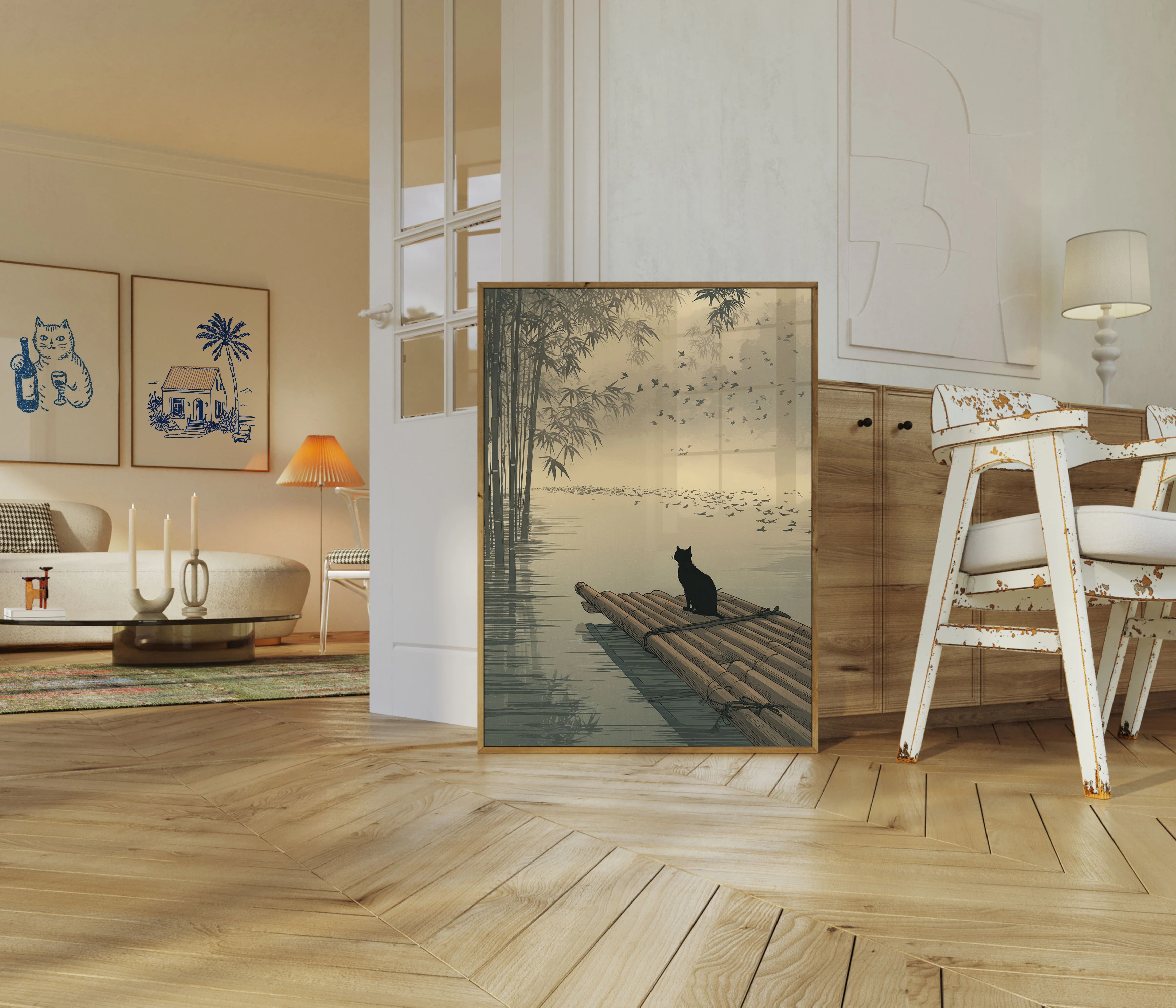 Cat on Bamboo Raft Poster - Image 5