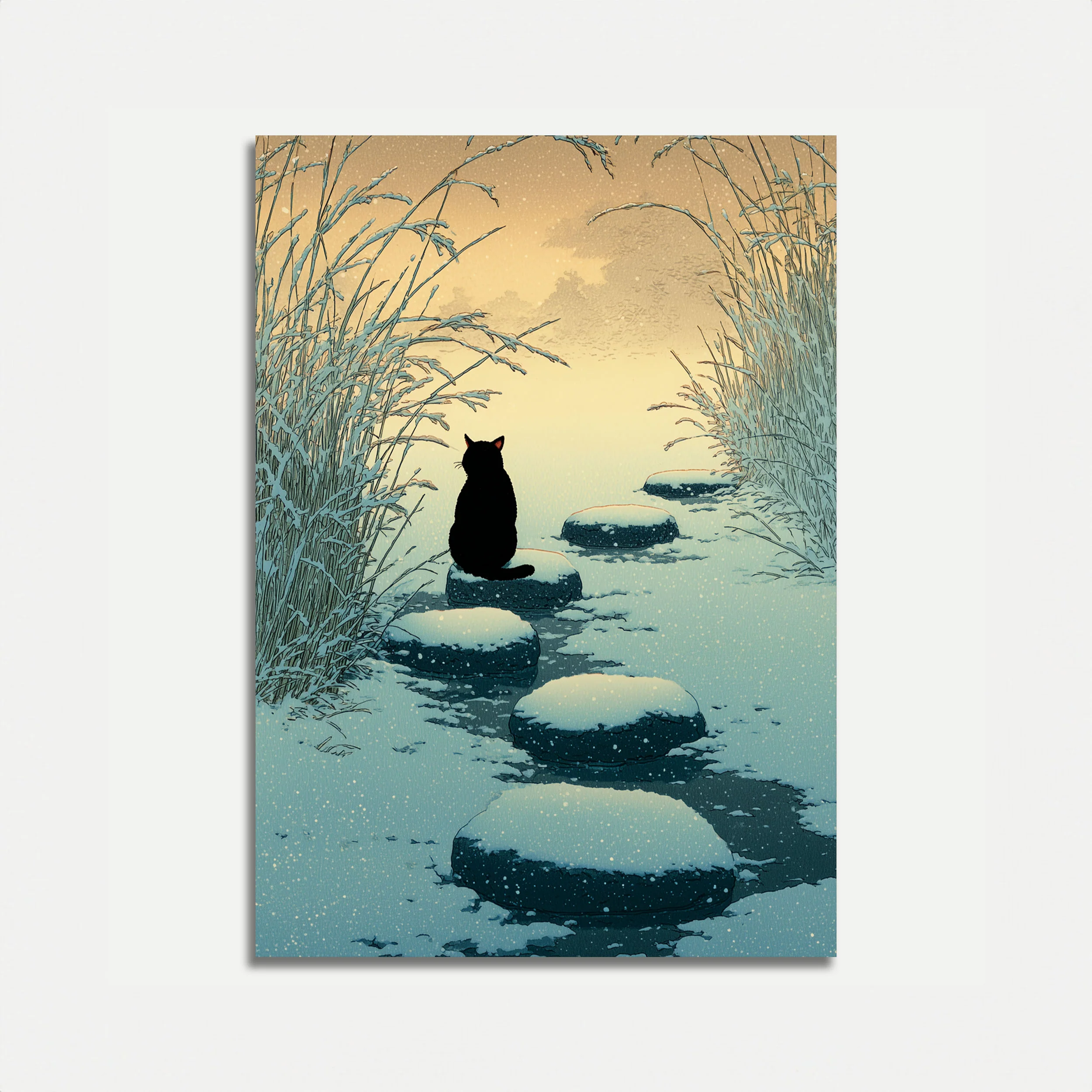 Cat on Frozen Stream Poster