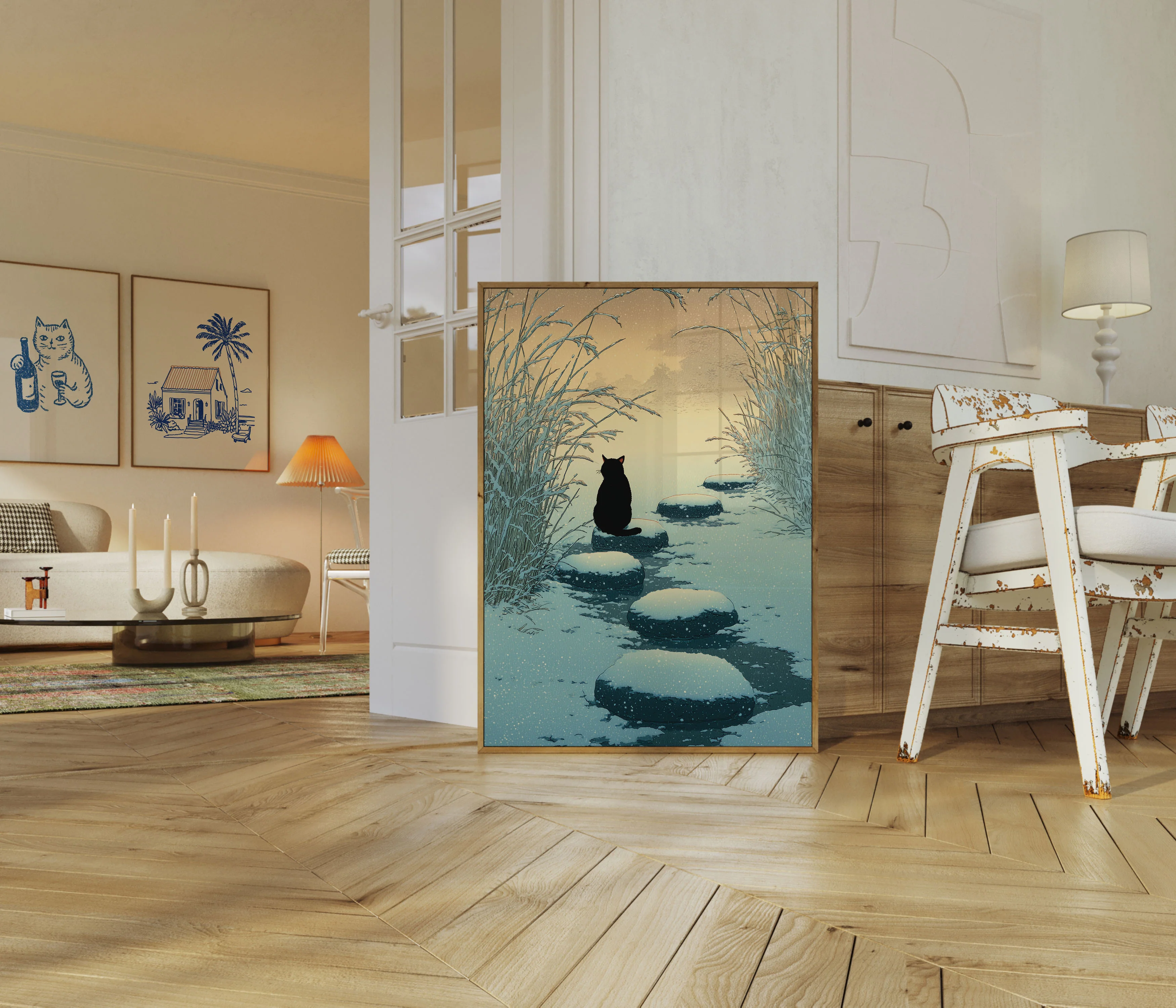 Cat on Frozen Stream Poster - Image 5