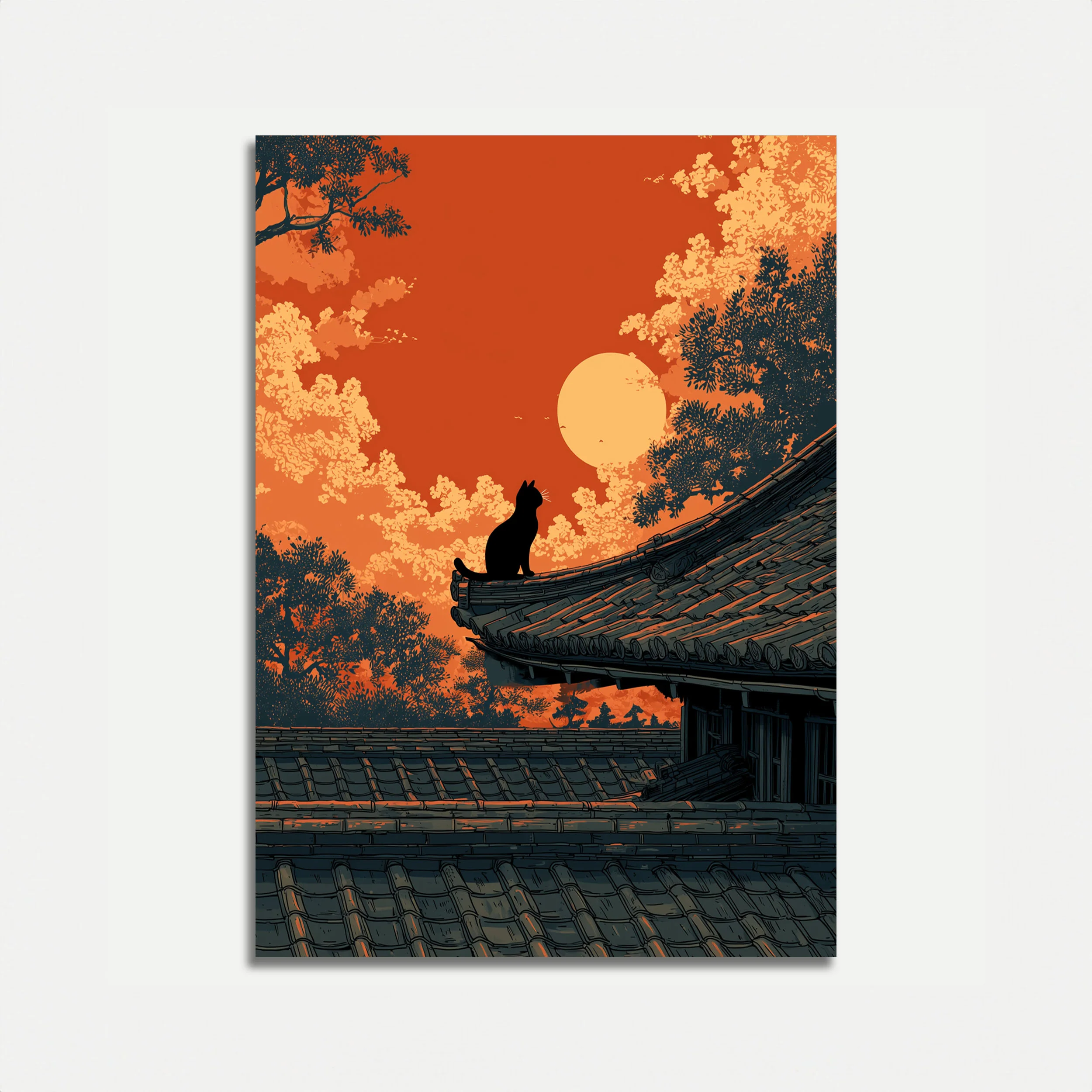 Cat on Japanese Roof Poster