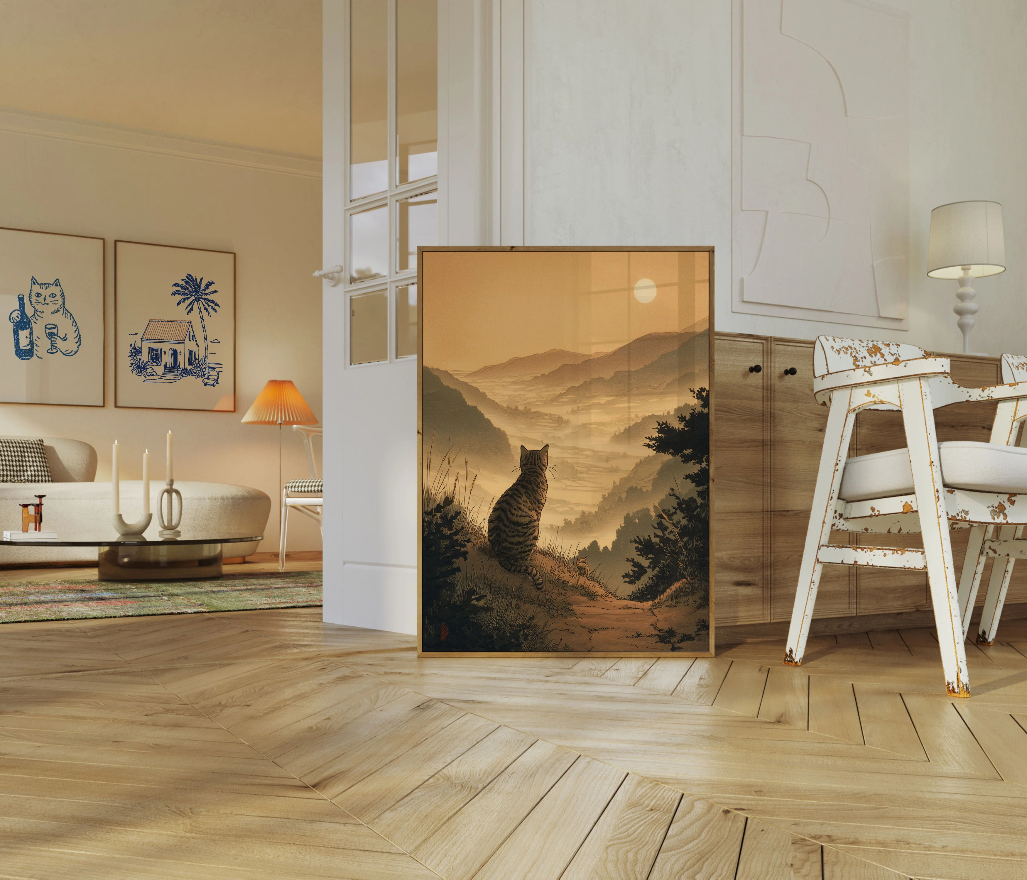 Cat Overlooking Misty Mountain Valley Poster - Image 5