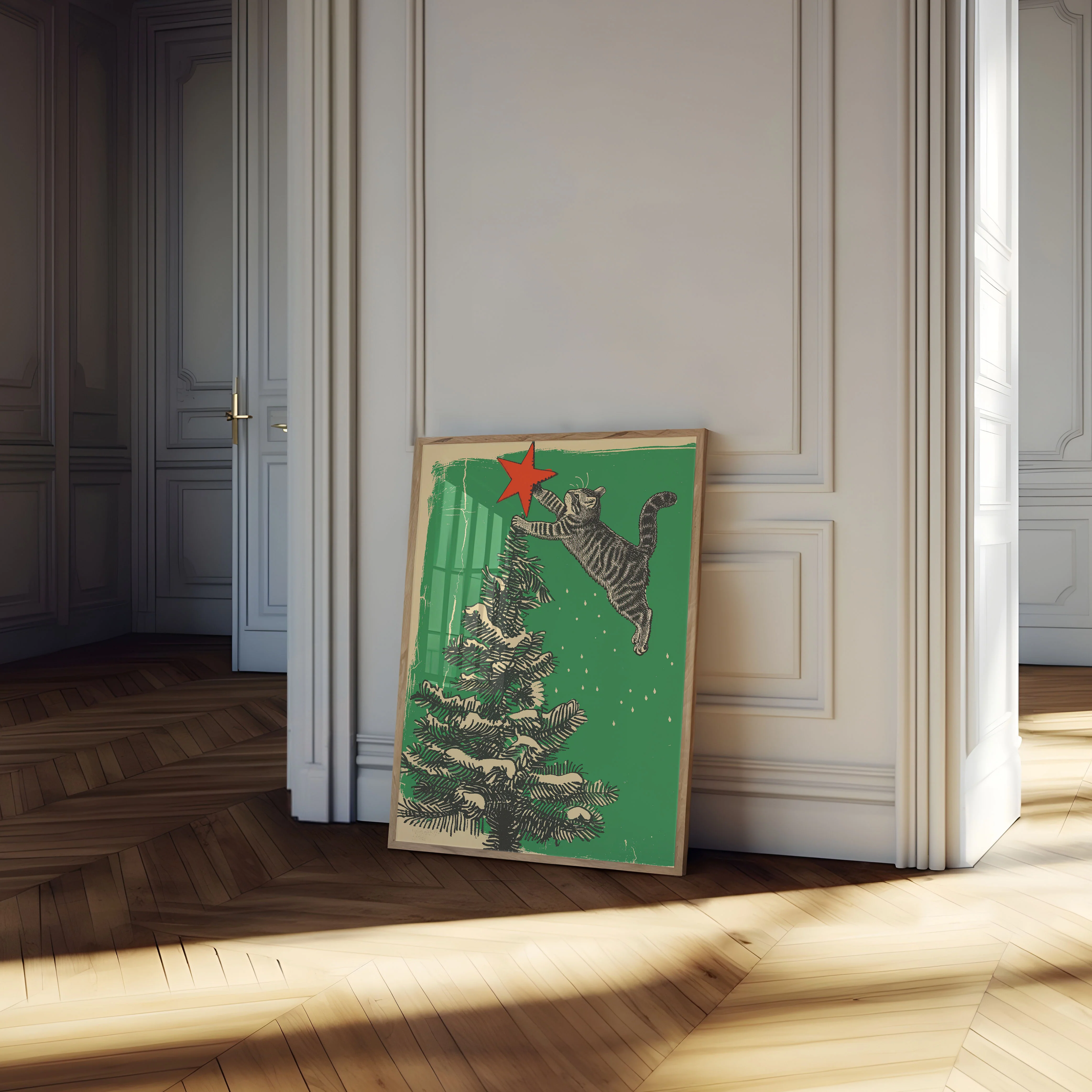 Cat Reaching Christmas Star Poster - Image 4
