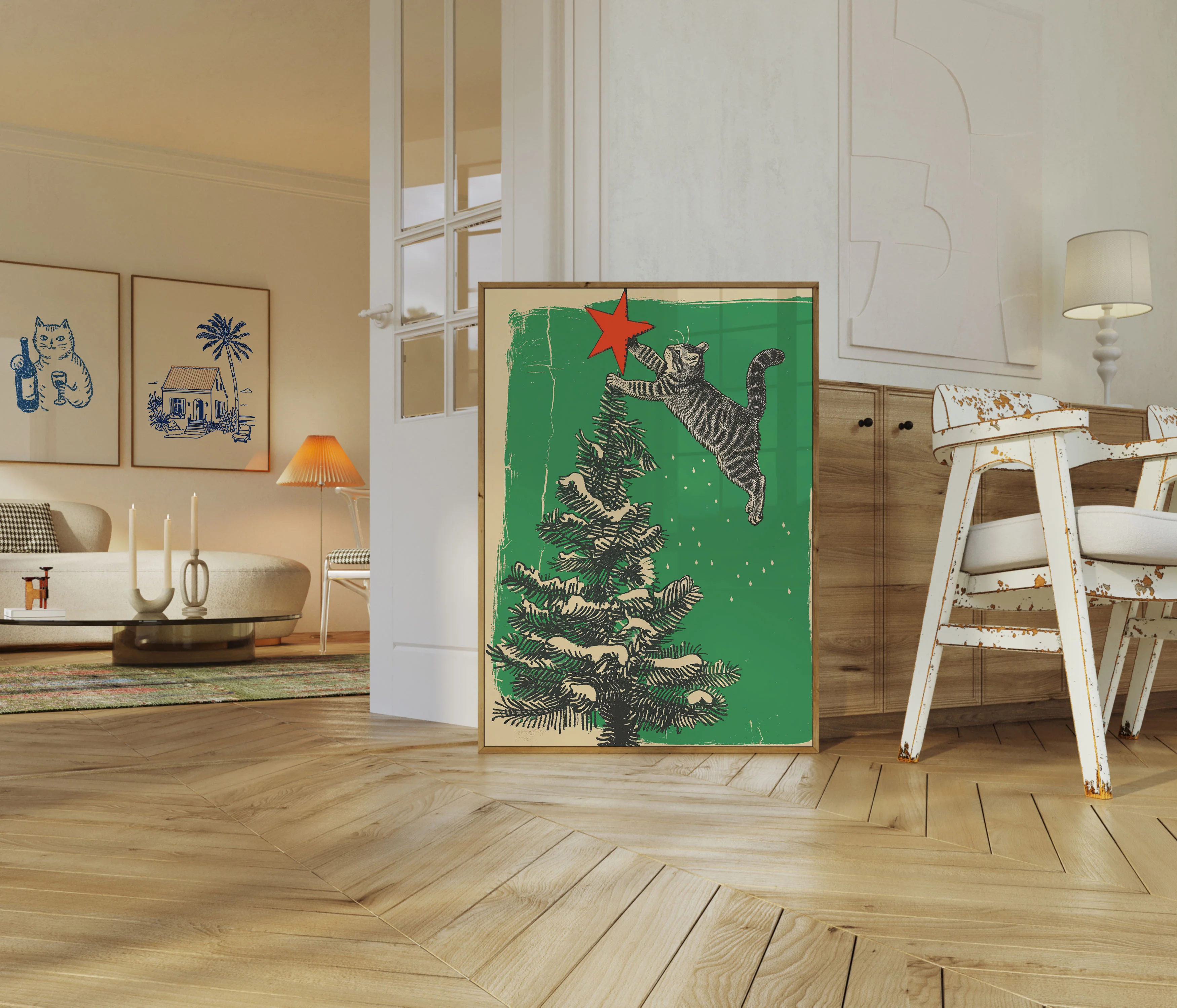 Cat Reaching Christmas Star Poster - Image 5