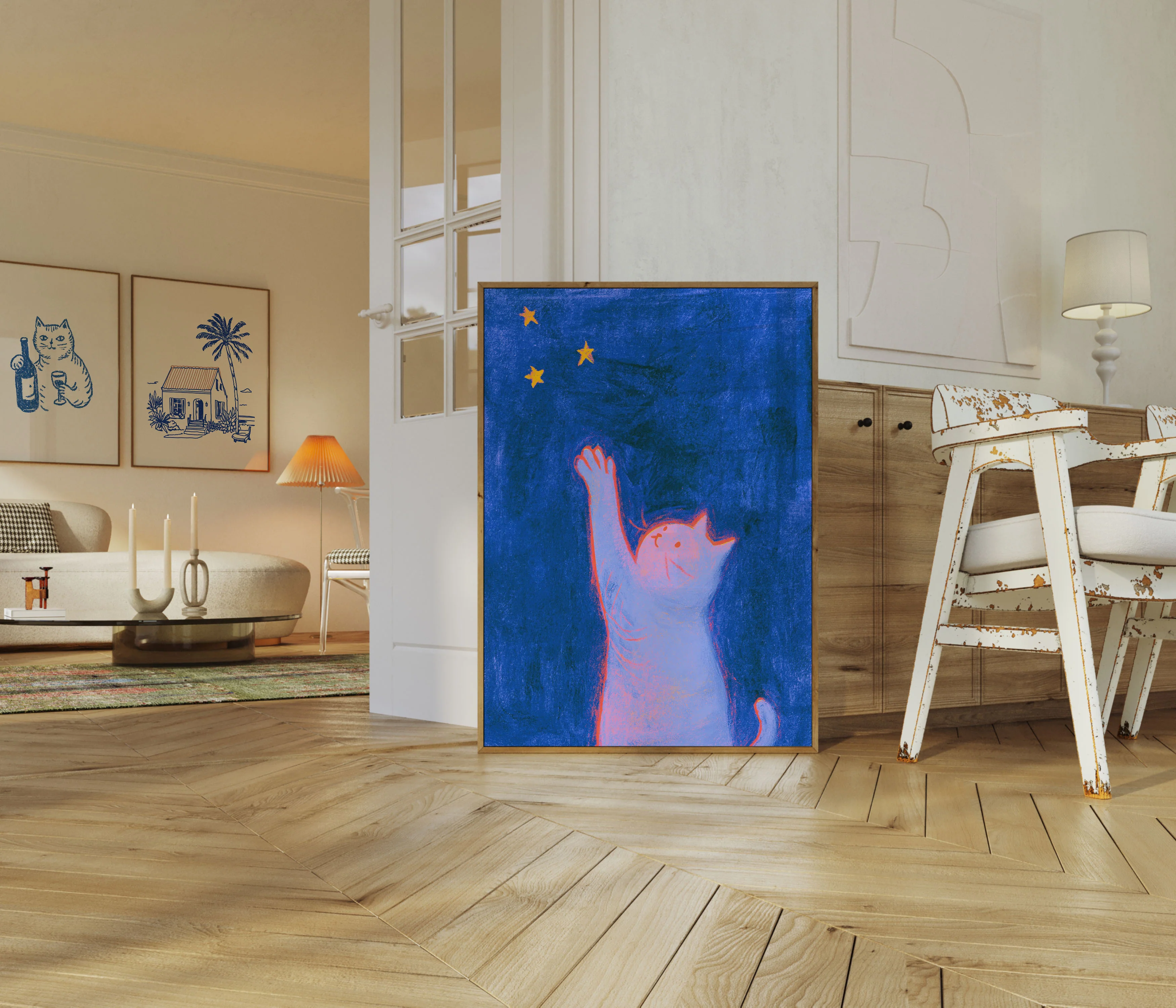 Cat Reaching for Stars Poster - Image 5