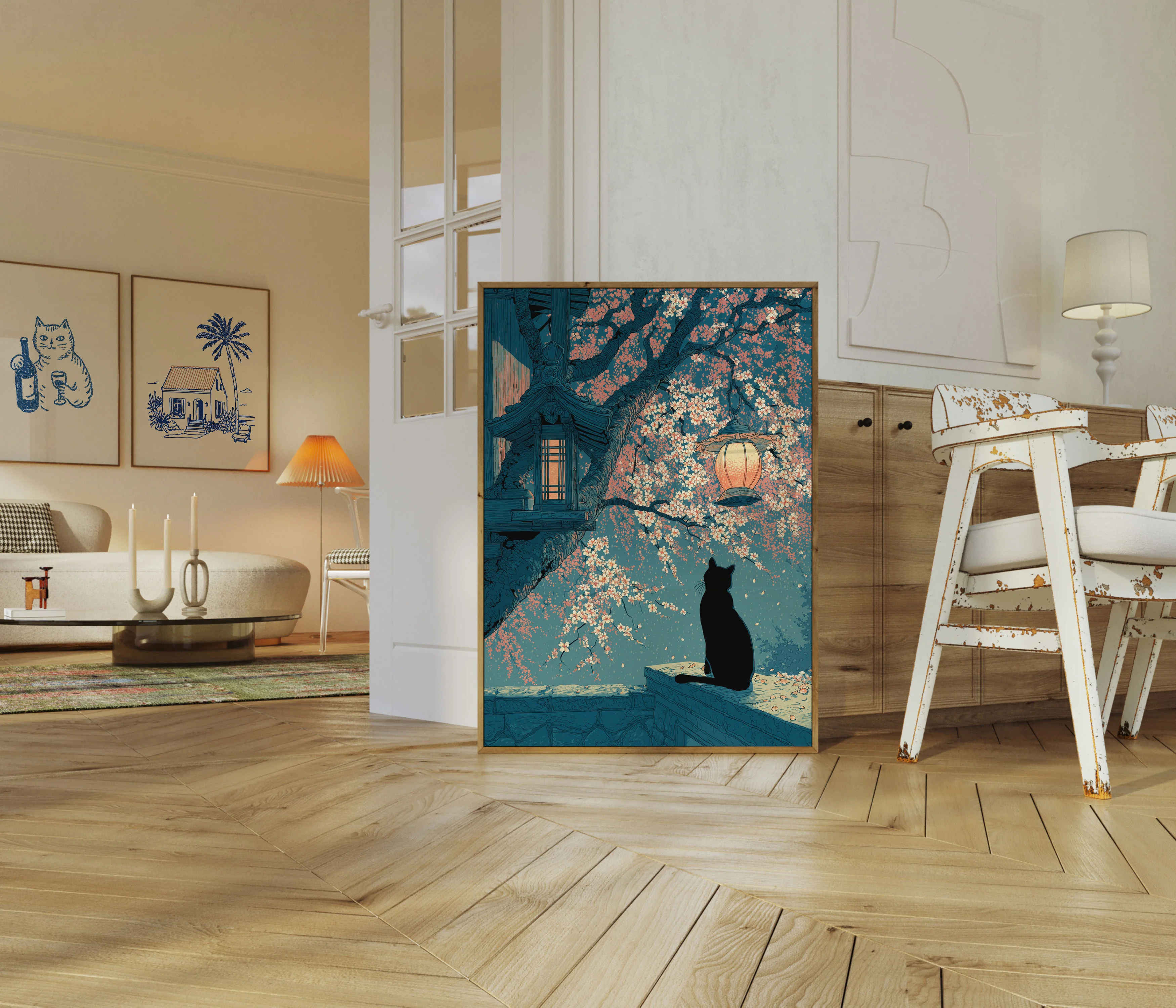 Cat Under Blooming Tree Poster - Image 5
