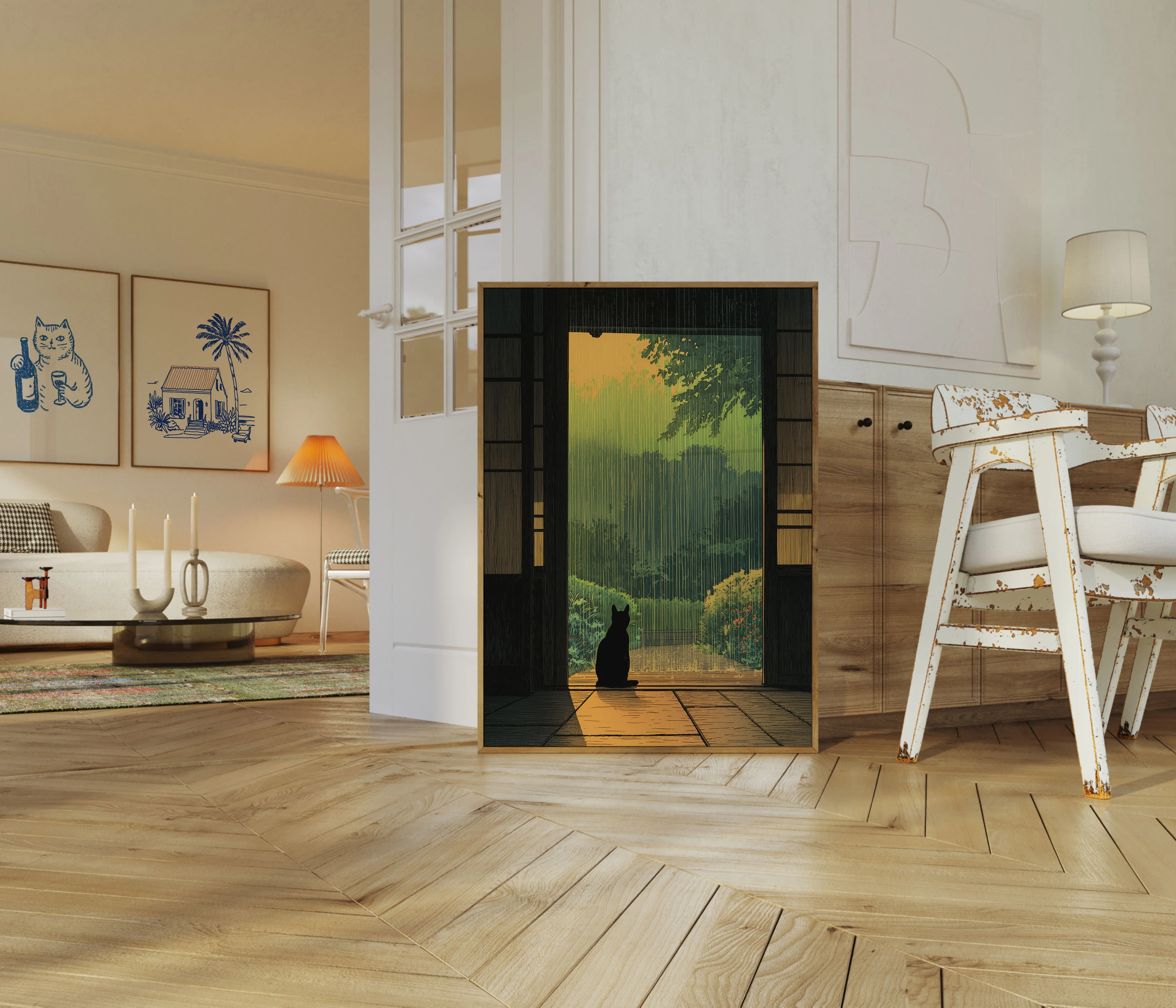 Cat Watching Autumn Garden Poster - Image 5