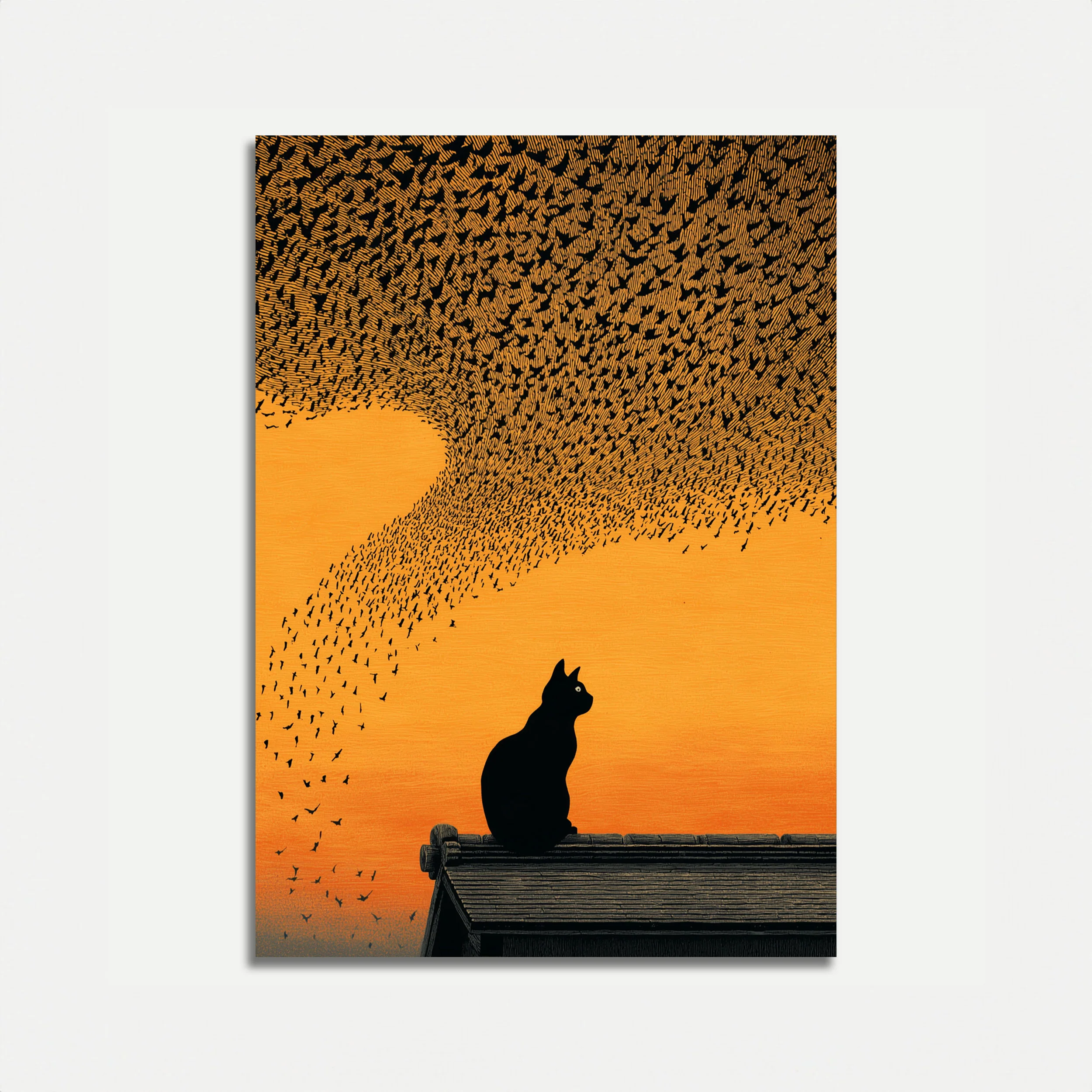 Cat Watching Birds Sunset Poster