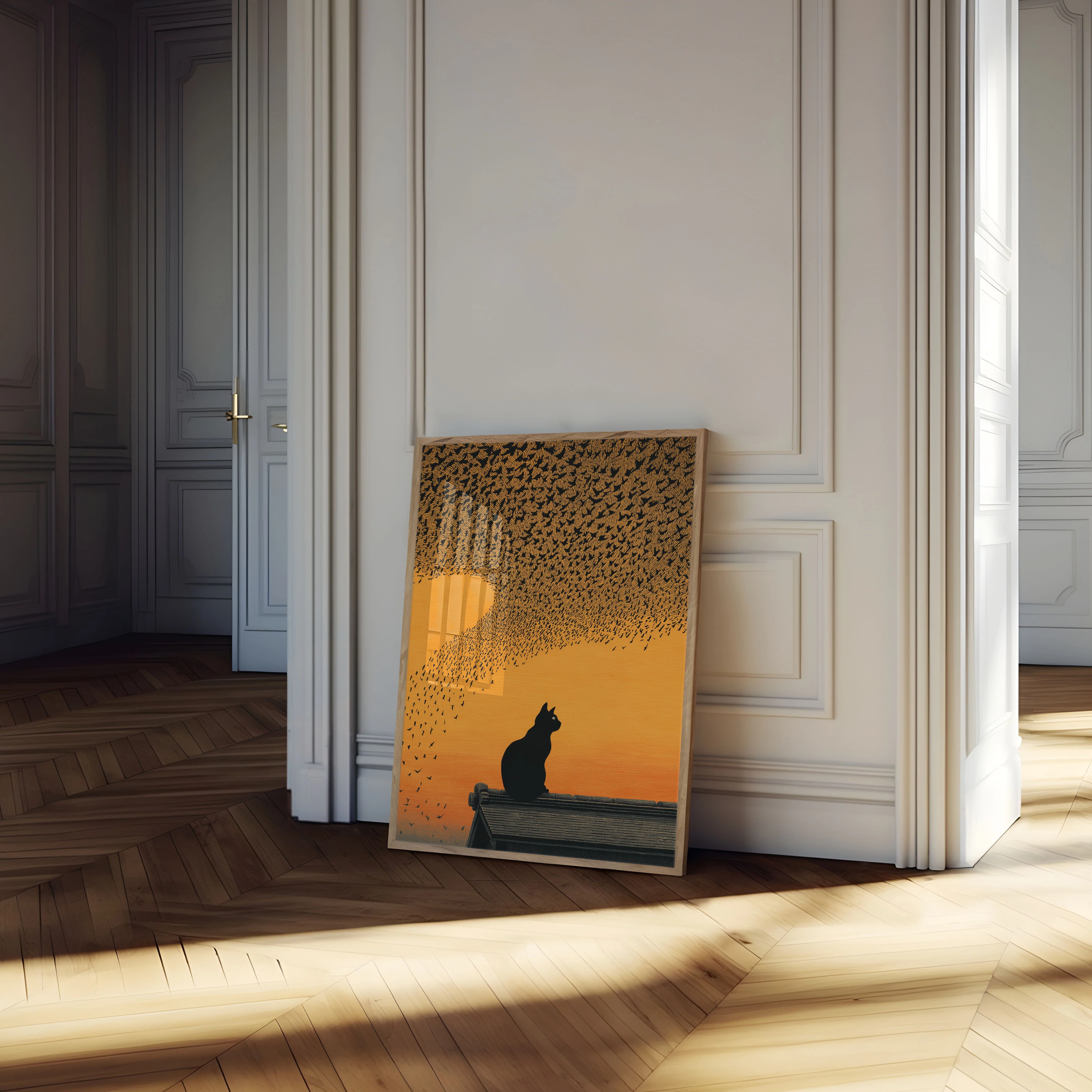 Cat Watching Birds Sunset Poster - Image 4