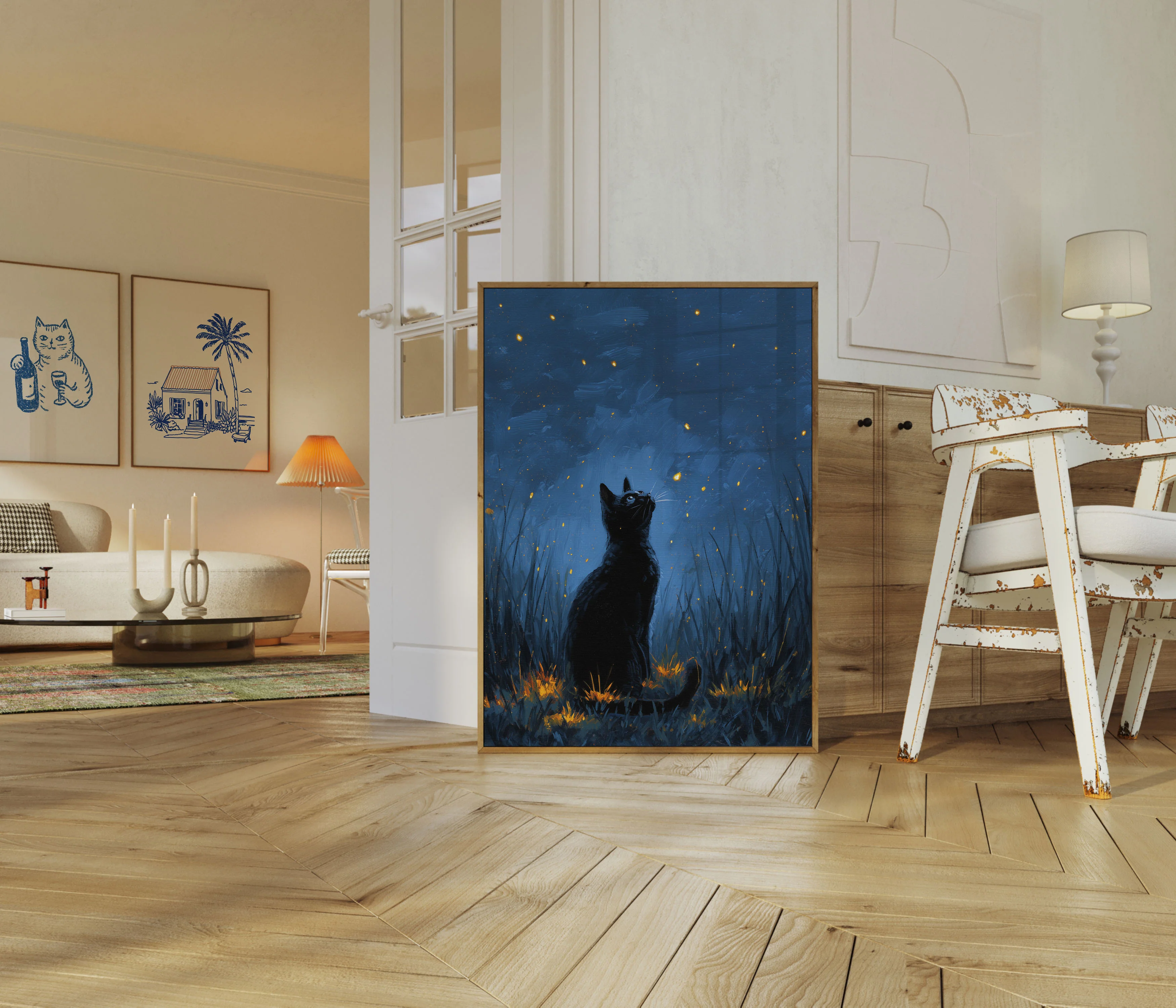 Cat Watching Fireflies Poster - Image 5