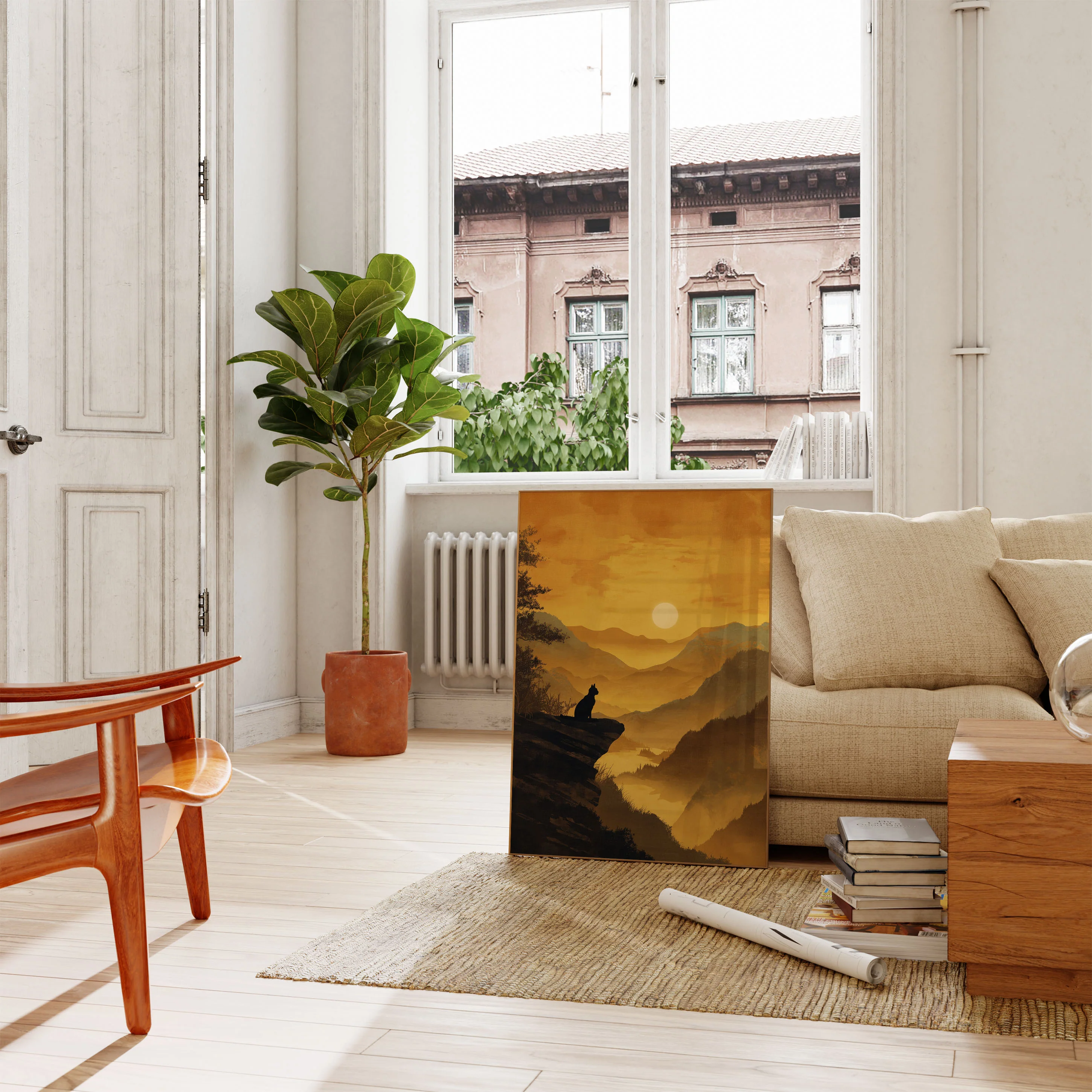 Cat Watching Golden Sunset Poster - Image 2