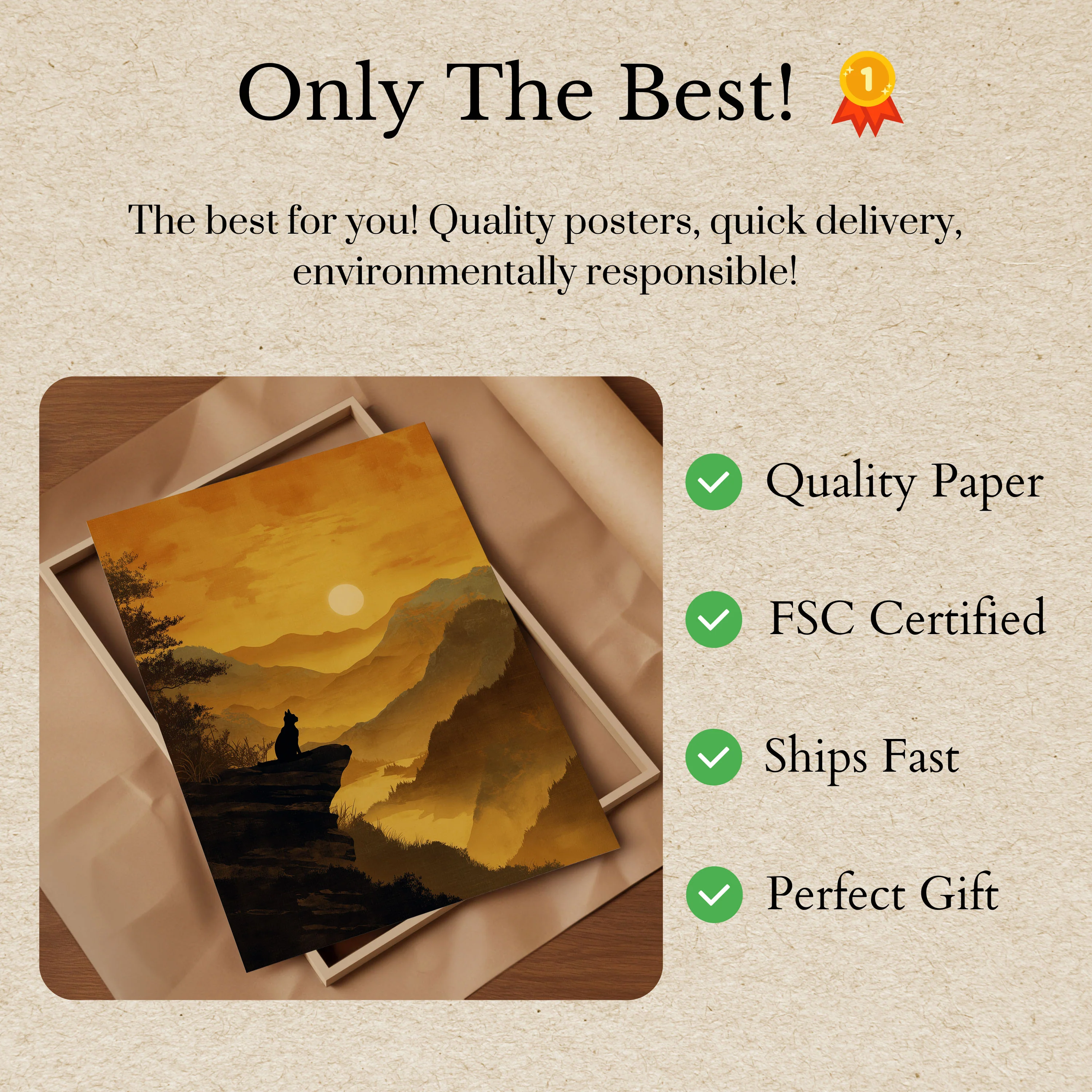 Cat Watching Golden Sunset Poster - Image 3