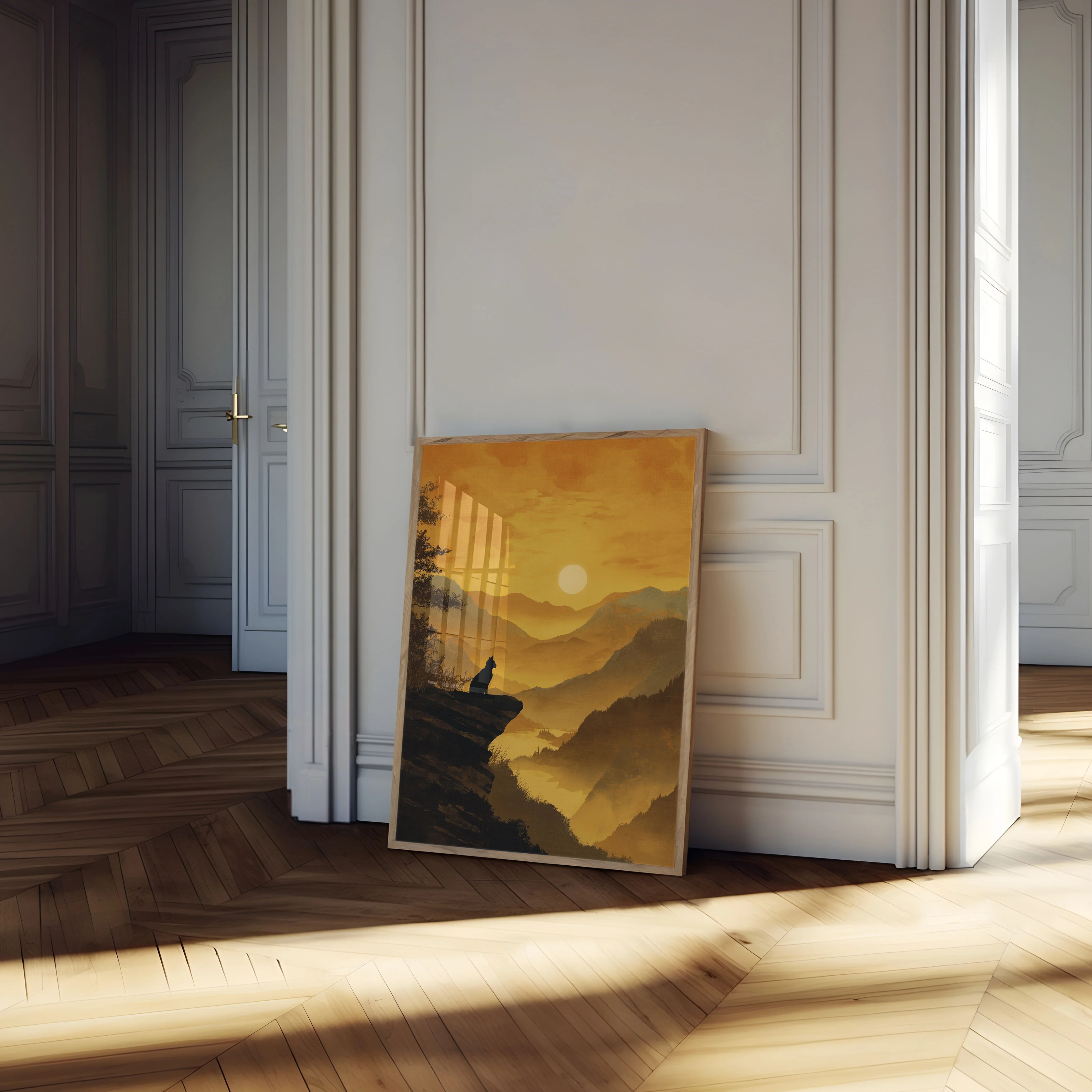 Cat Watching Golden Sunset Poster - Image 4