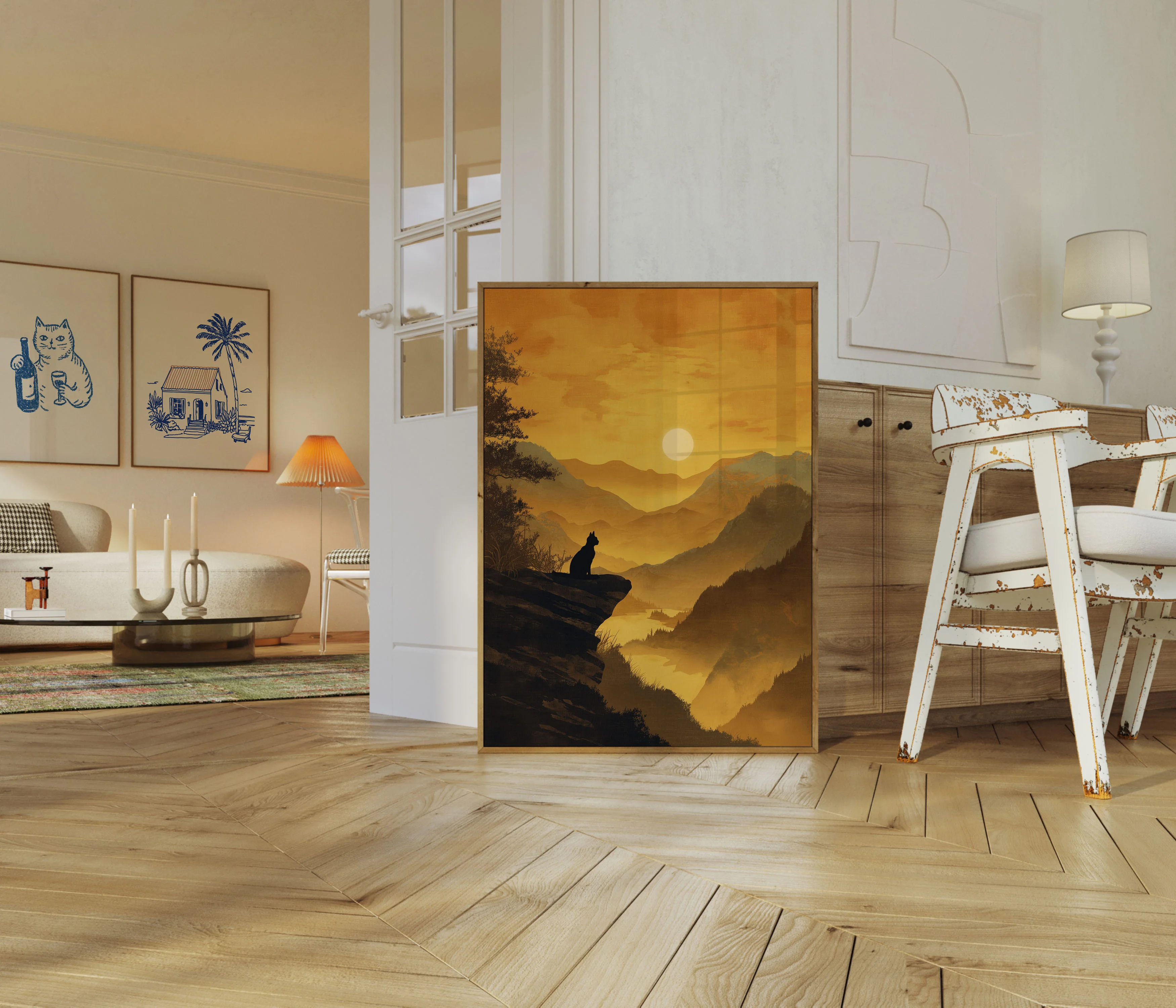 Cat Watching Golden Sunset Poster - Image 5