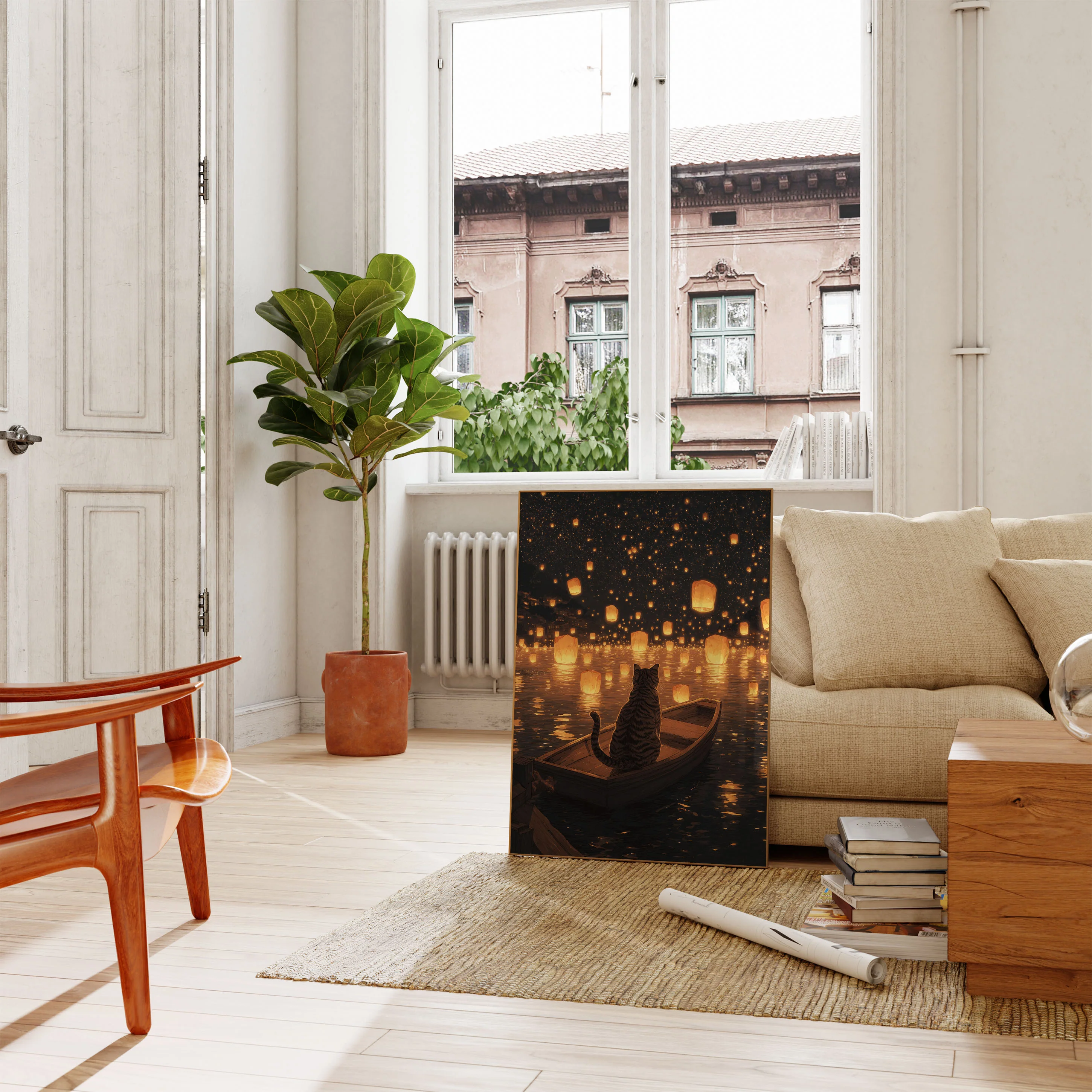Cat Watching Lanterns Poster - Image 2