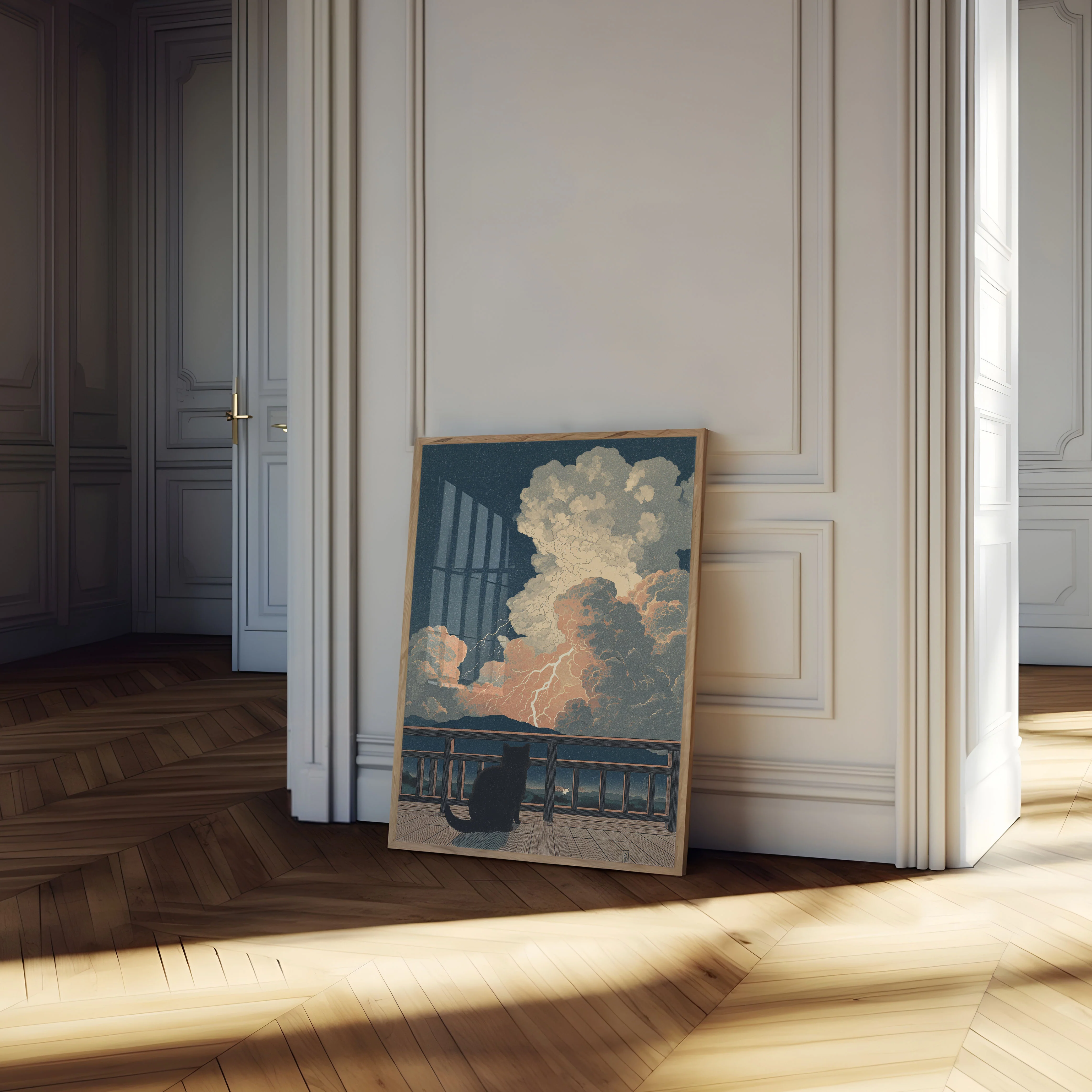 Cat Watching Lightning Storm Poster - Image 4