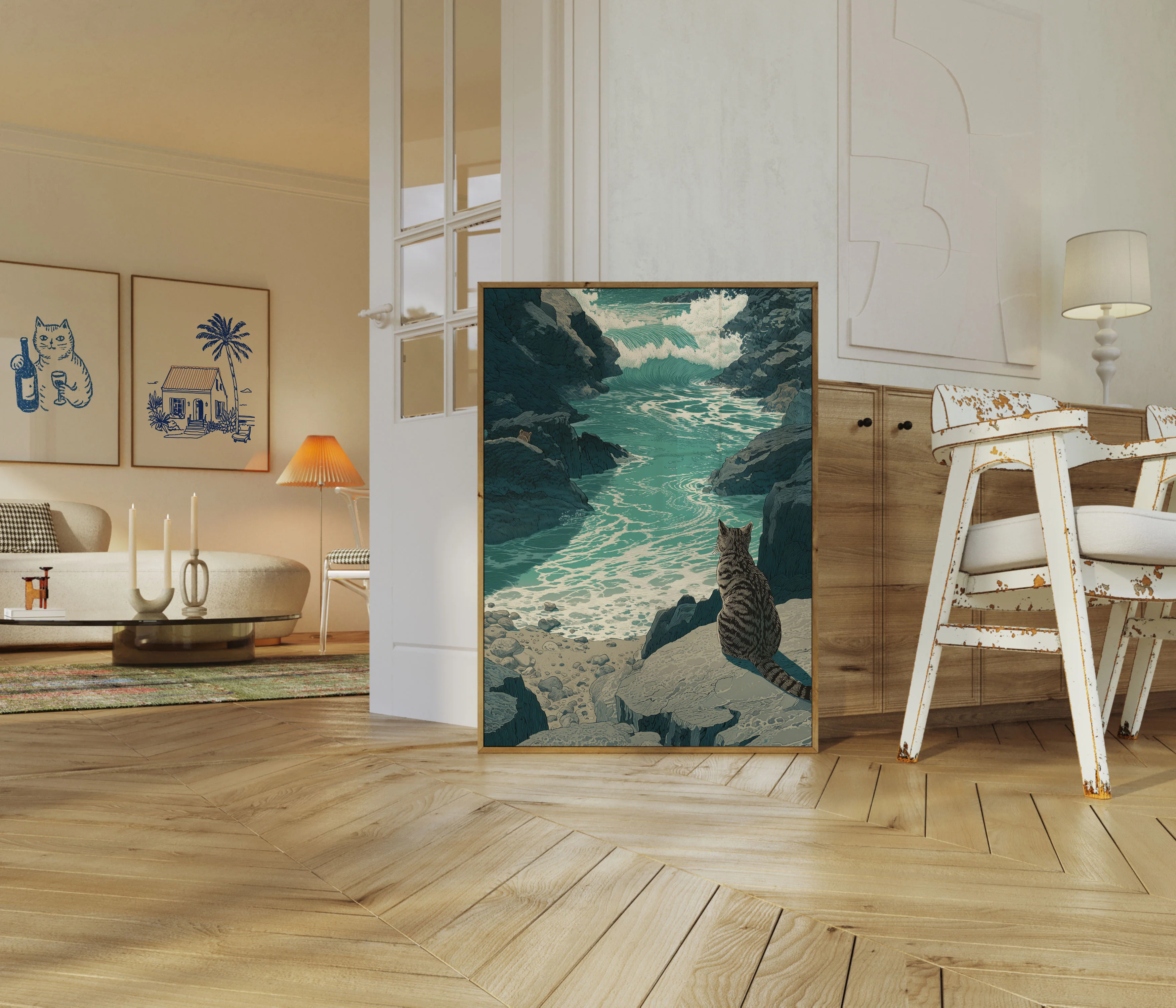 Cat Watching Ocean Waves Poster - Image 5