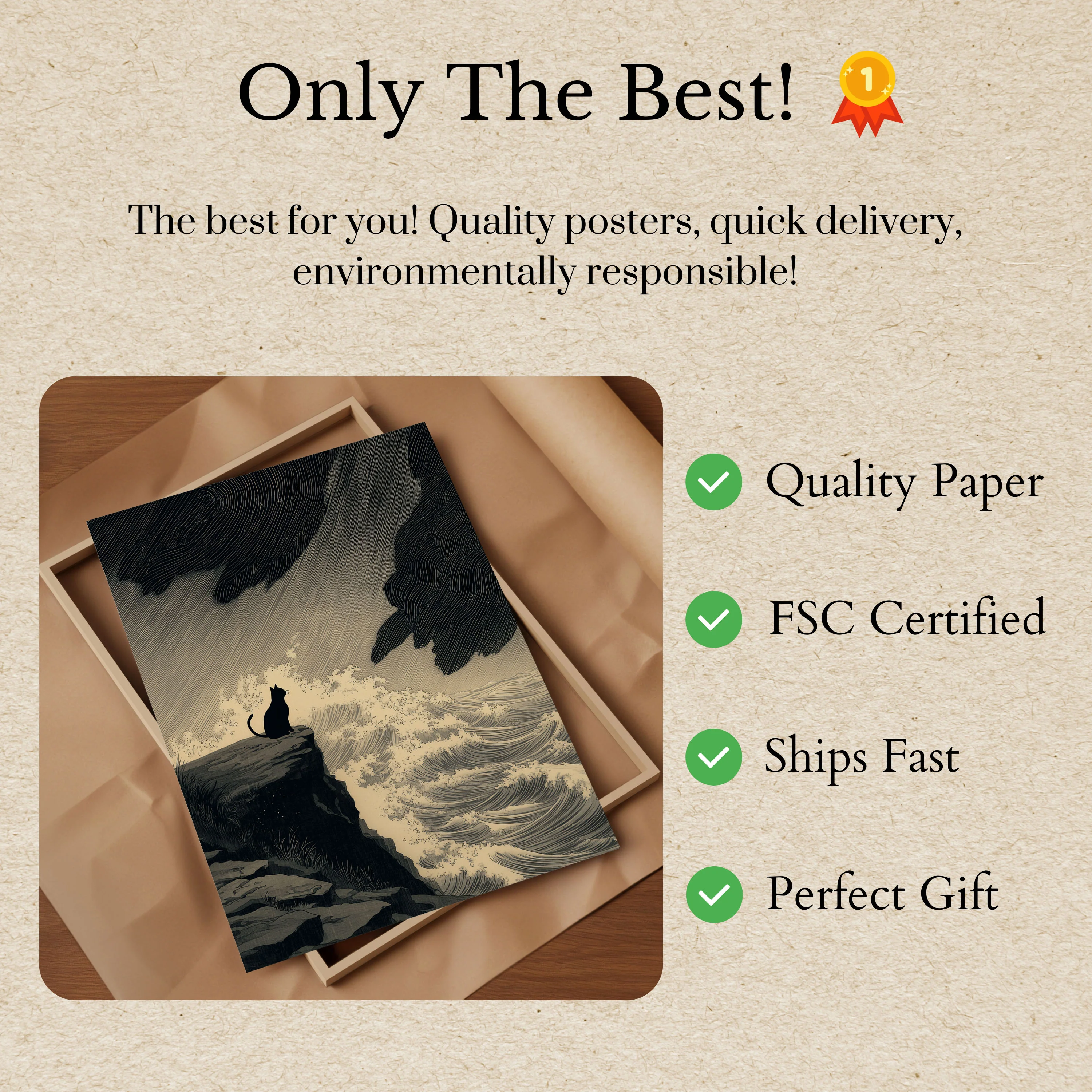 Cat Watching Ocean Waves Poster - Image 3