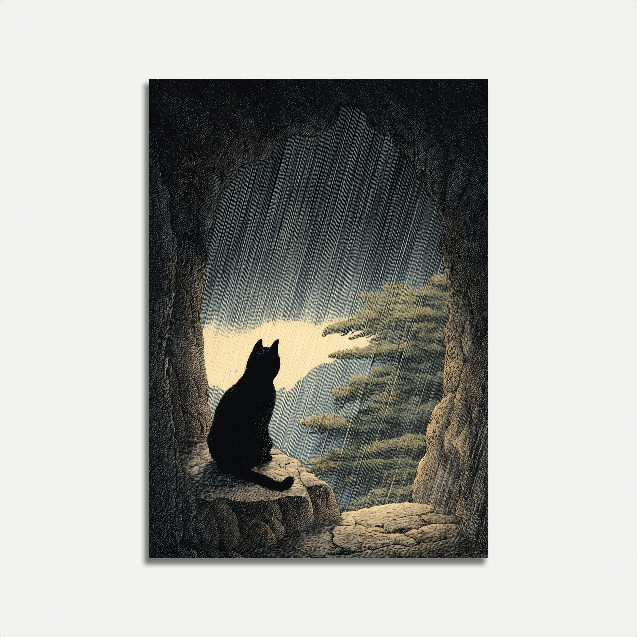 Cat Watching Rain Storm Poster