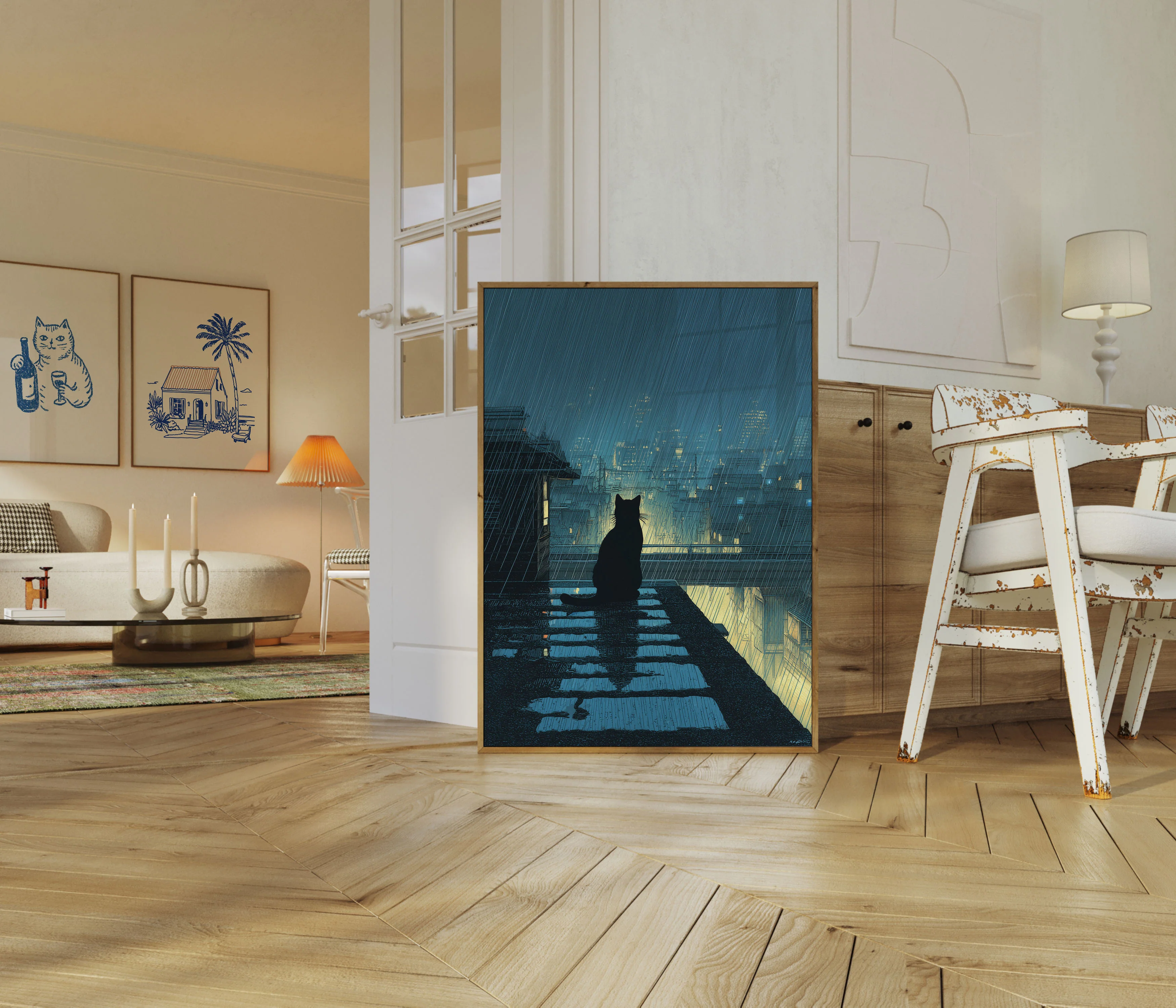 Cat Watching Rainy City Poster - Image 5