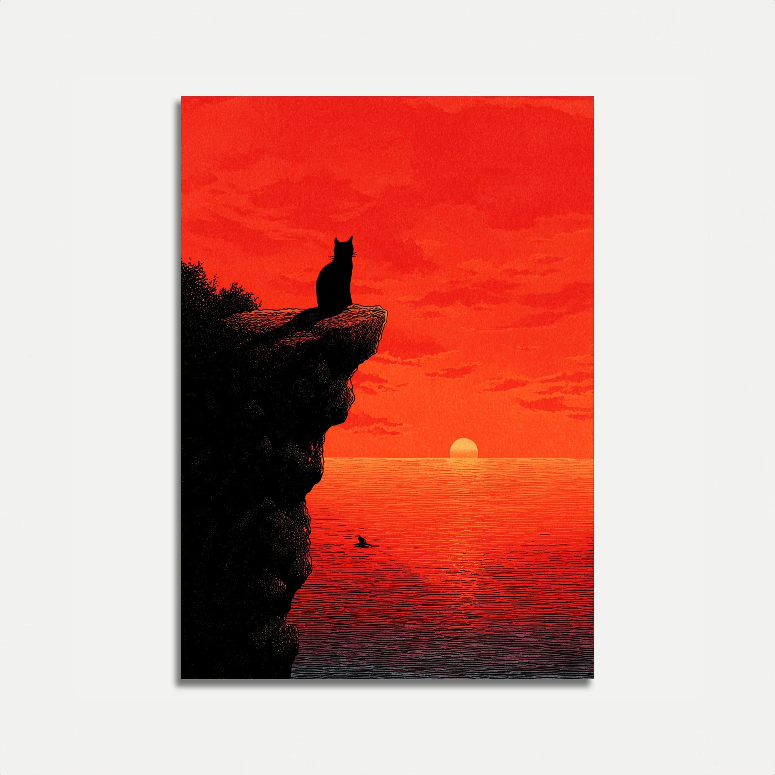 Cat Watching Sunset Poster