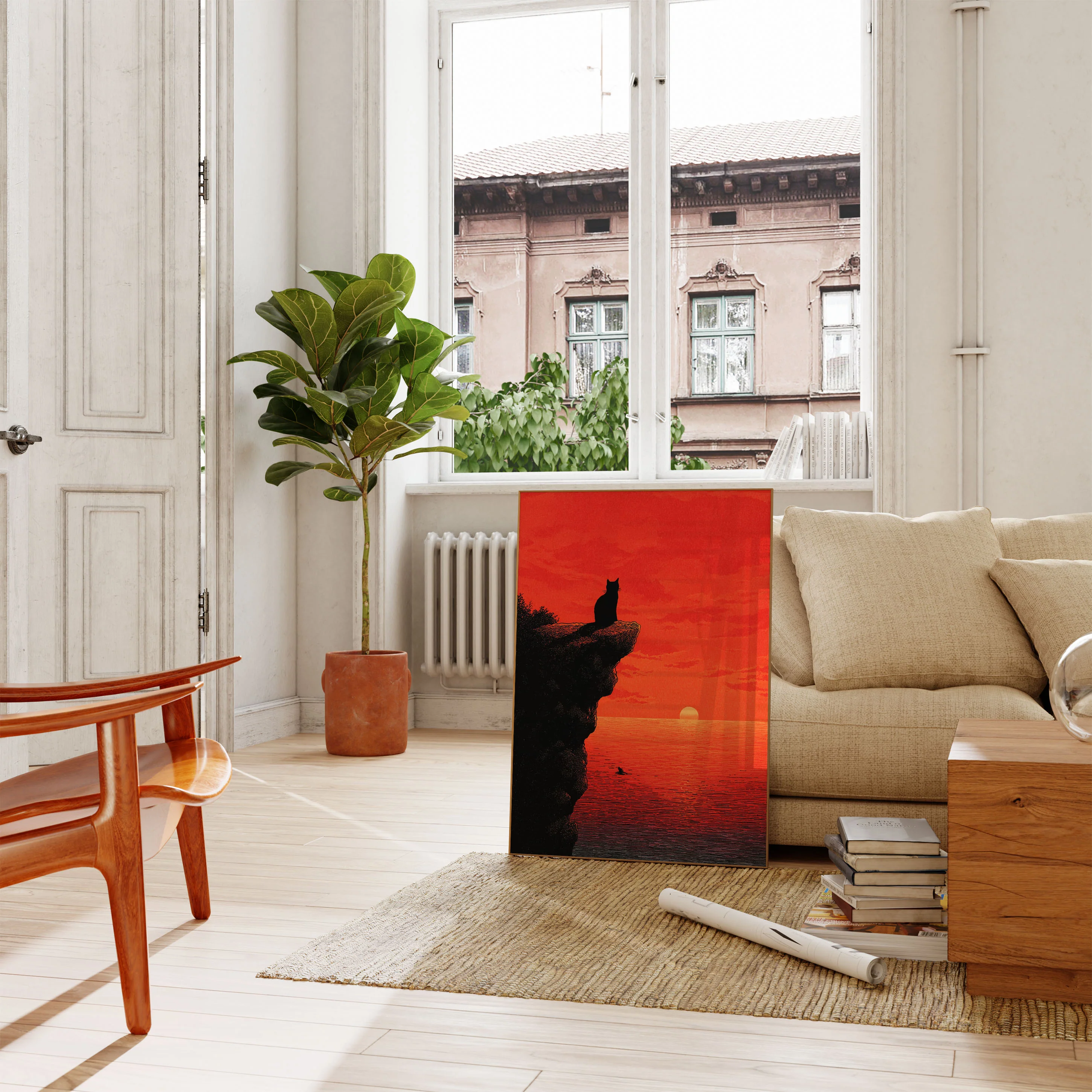 Cat Watching Sunset Poster - Image 2