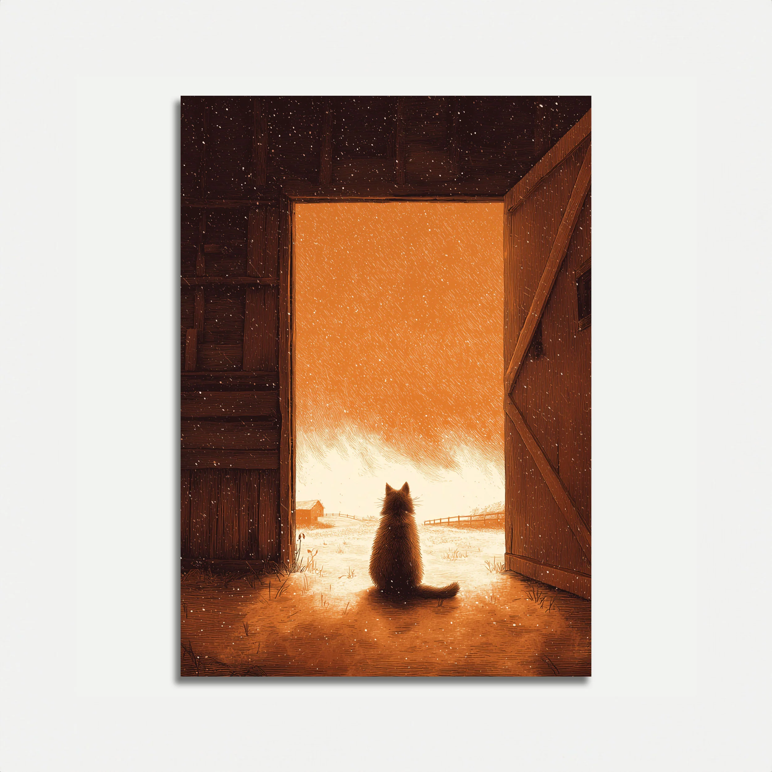 Cat Watching Winter Snow Poster