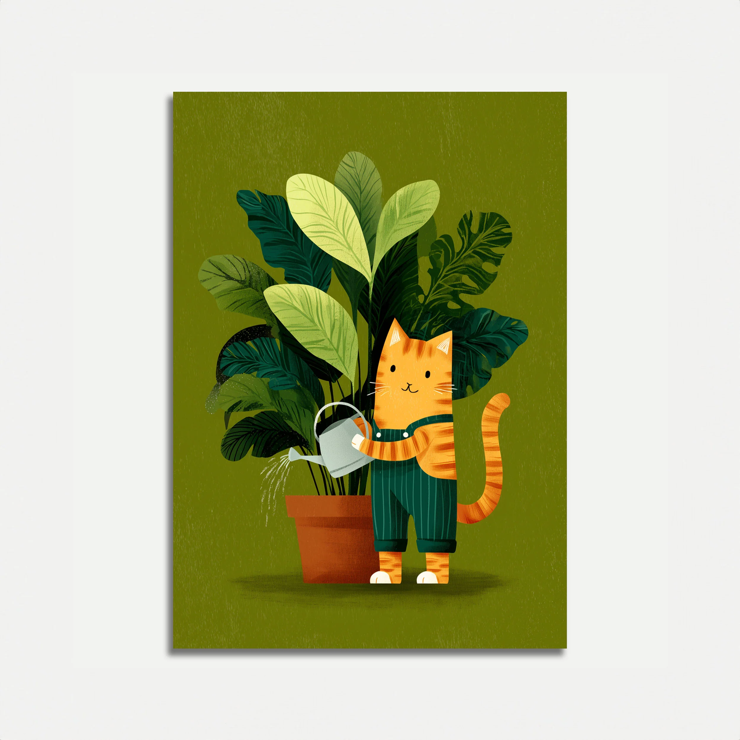 Cat Watering Plants Poster
