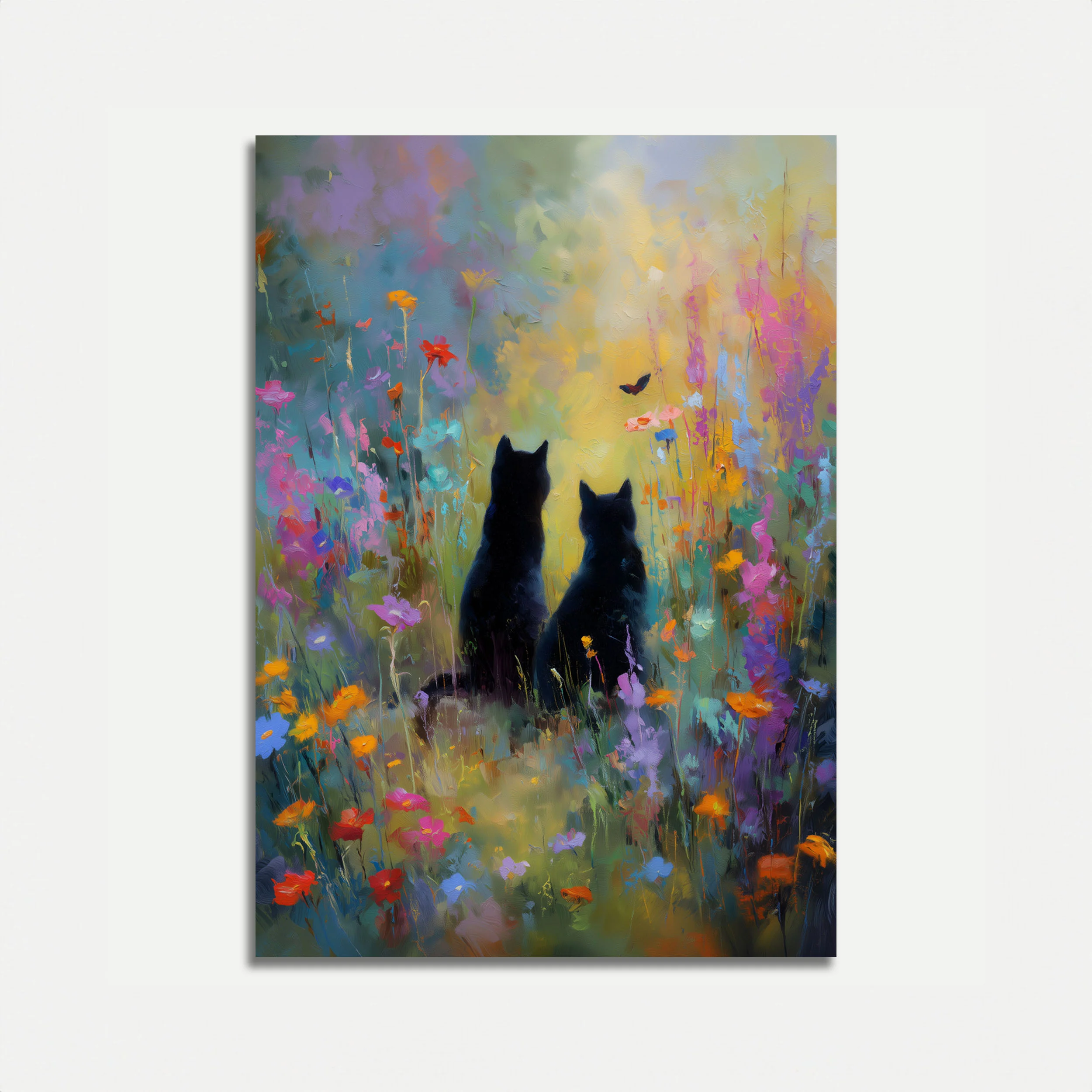 Cats in Magical Flower Garden Poster