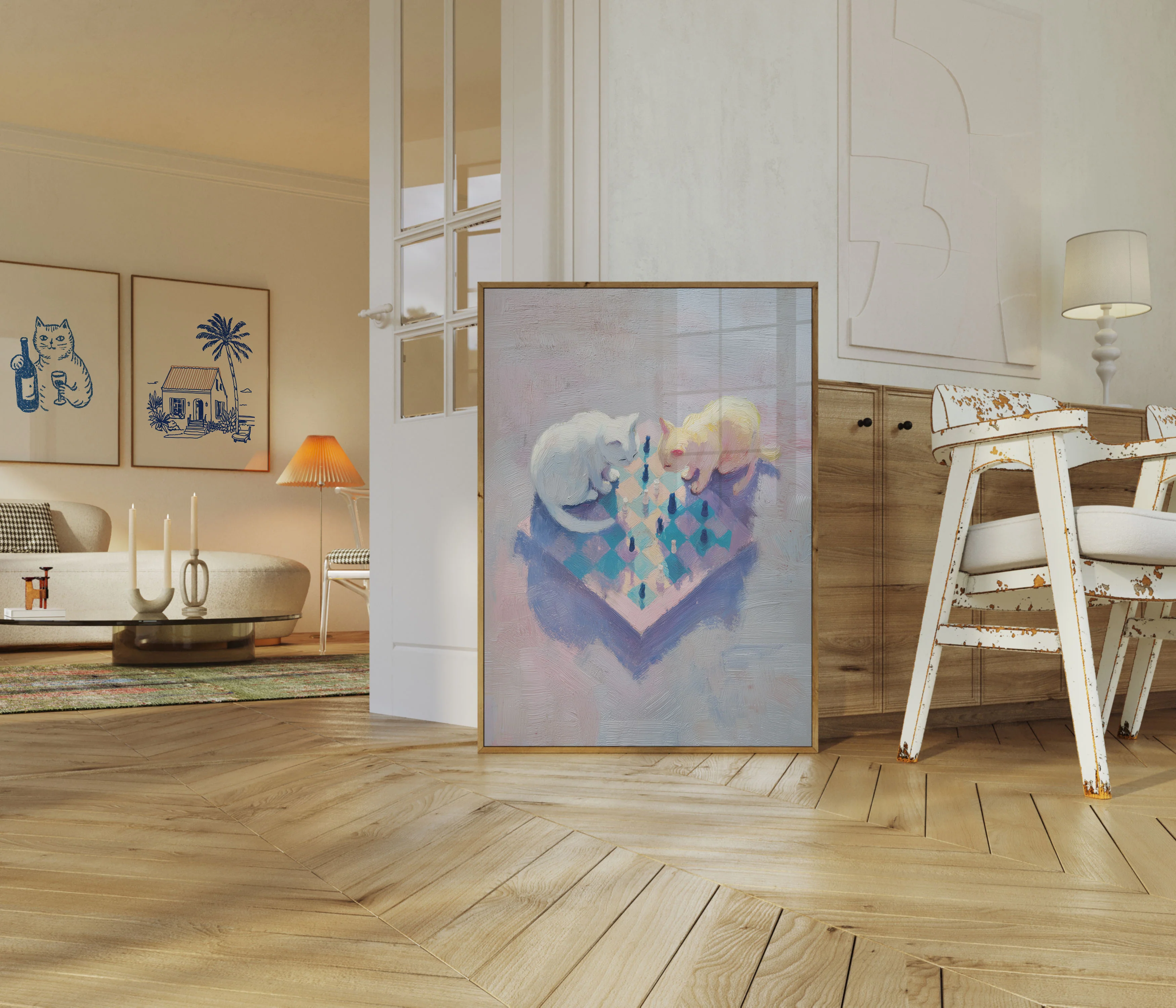 Cats Playing Chess Art Poster - Image 5
