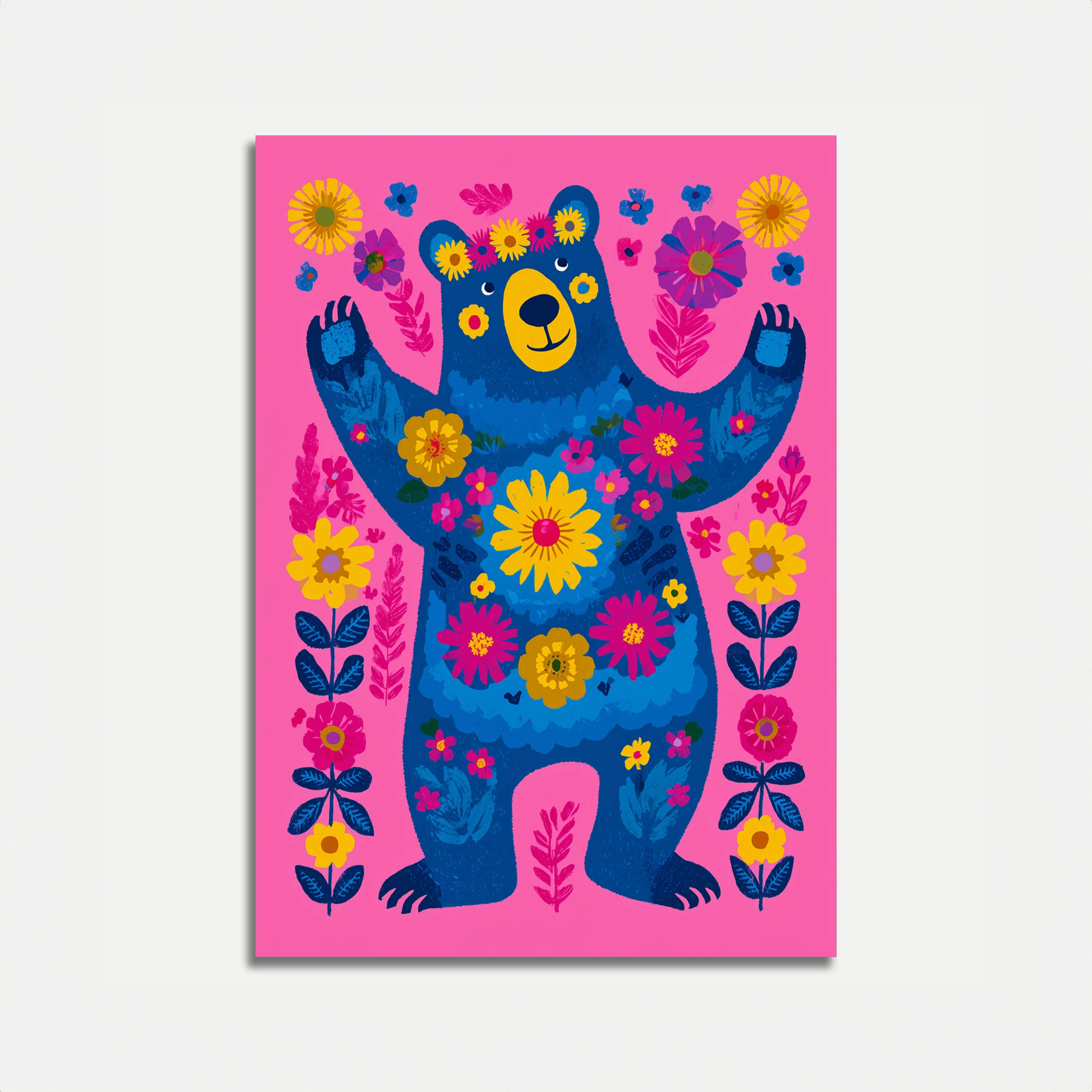 Cheerful Bear With Flowers Poster