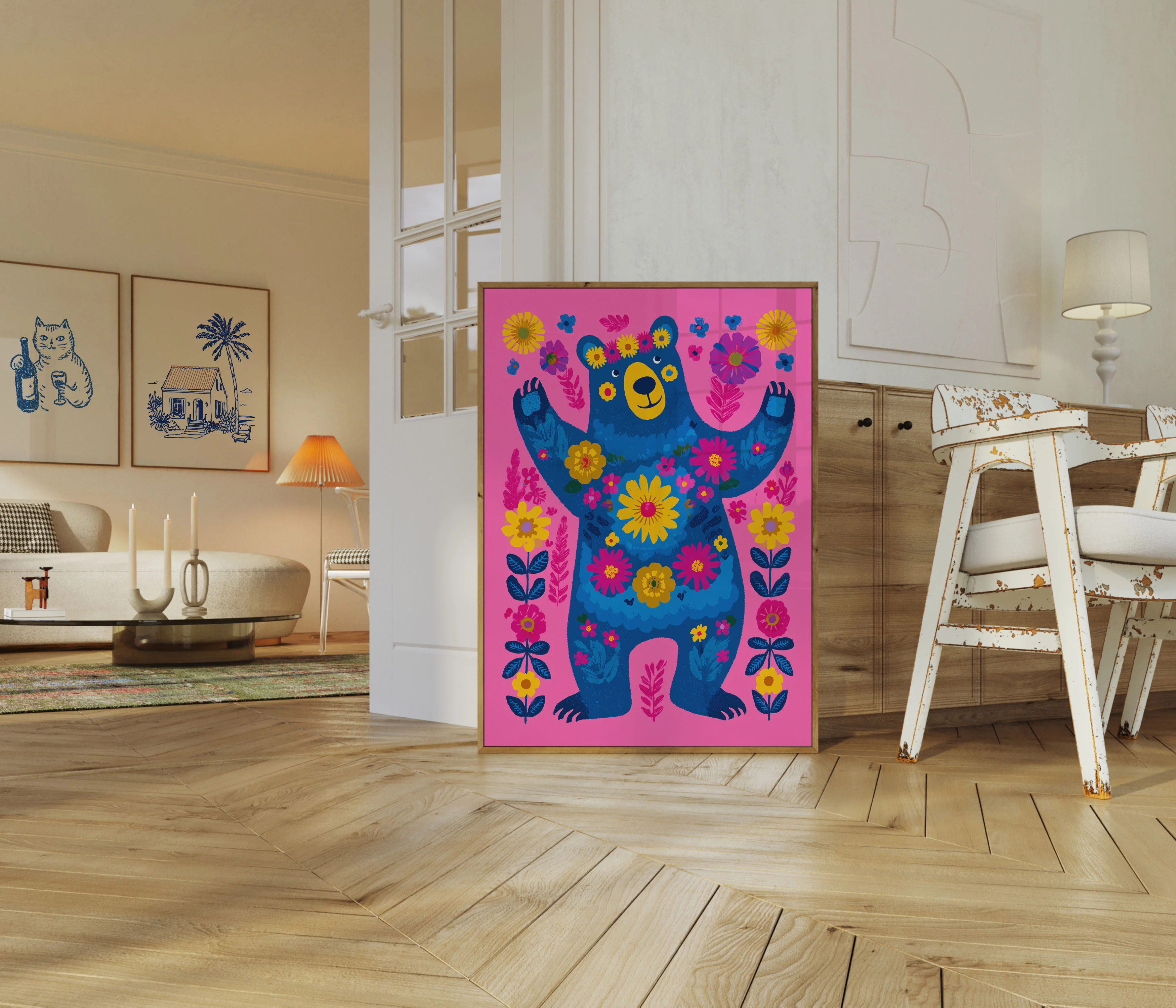 Cheerful Bear With Flowers Poster - Image 5
