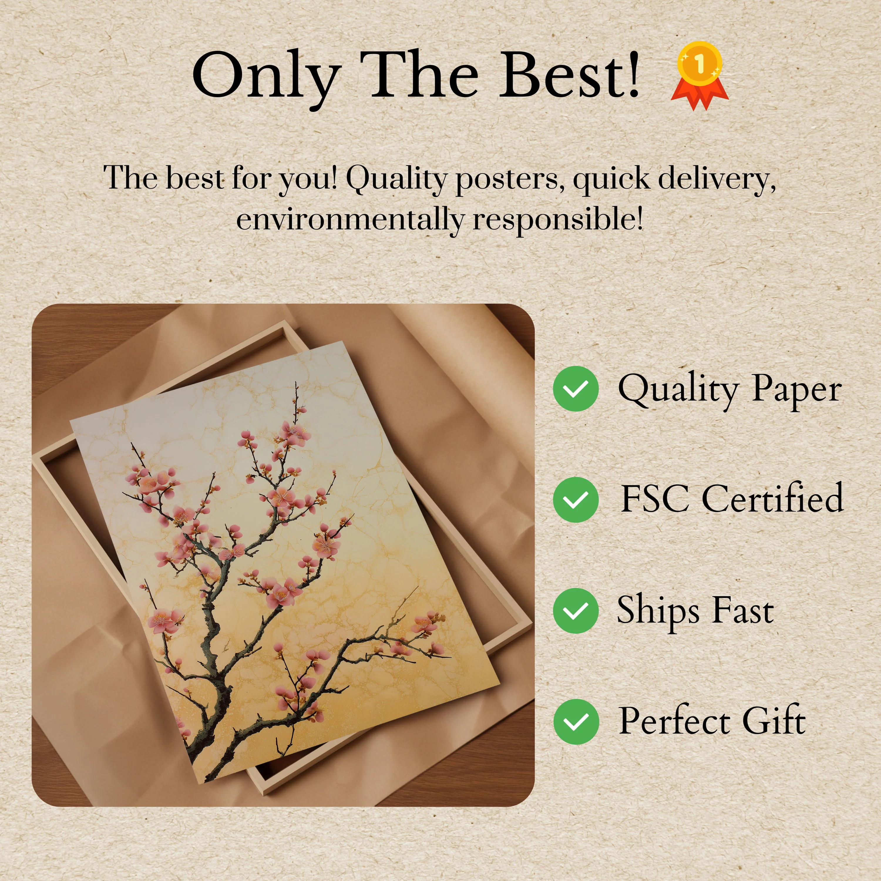 Cherry Blossom Branch Asian Poster - Image 3