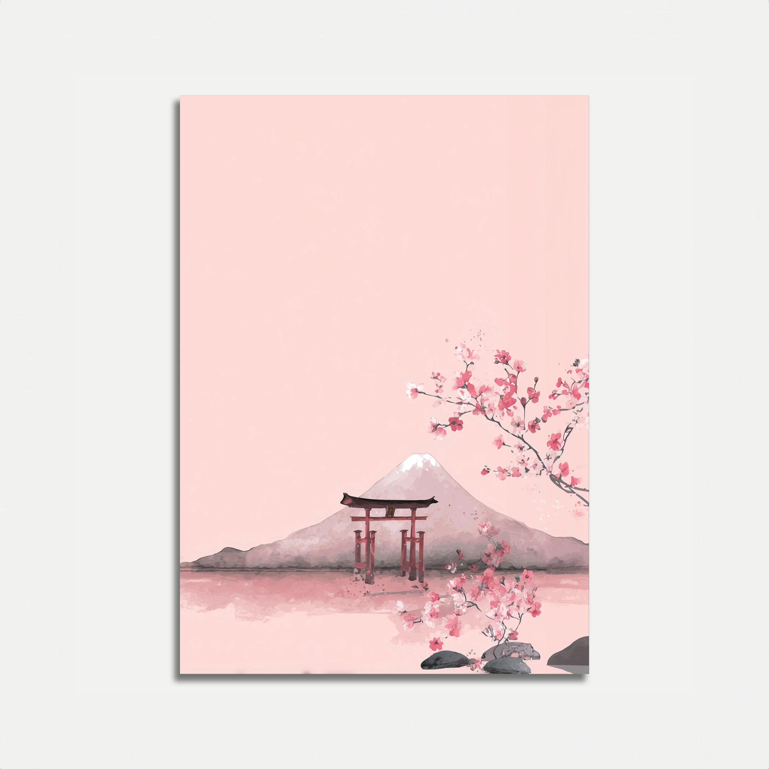 Cherry Blossom Mountain Landscape Poster