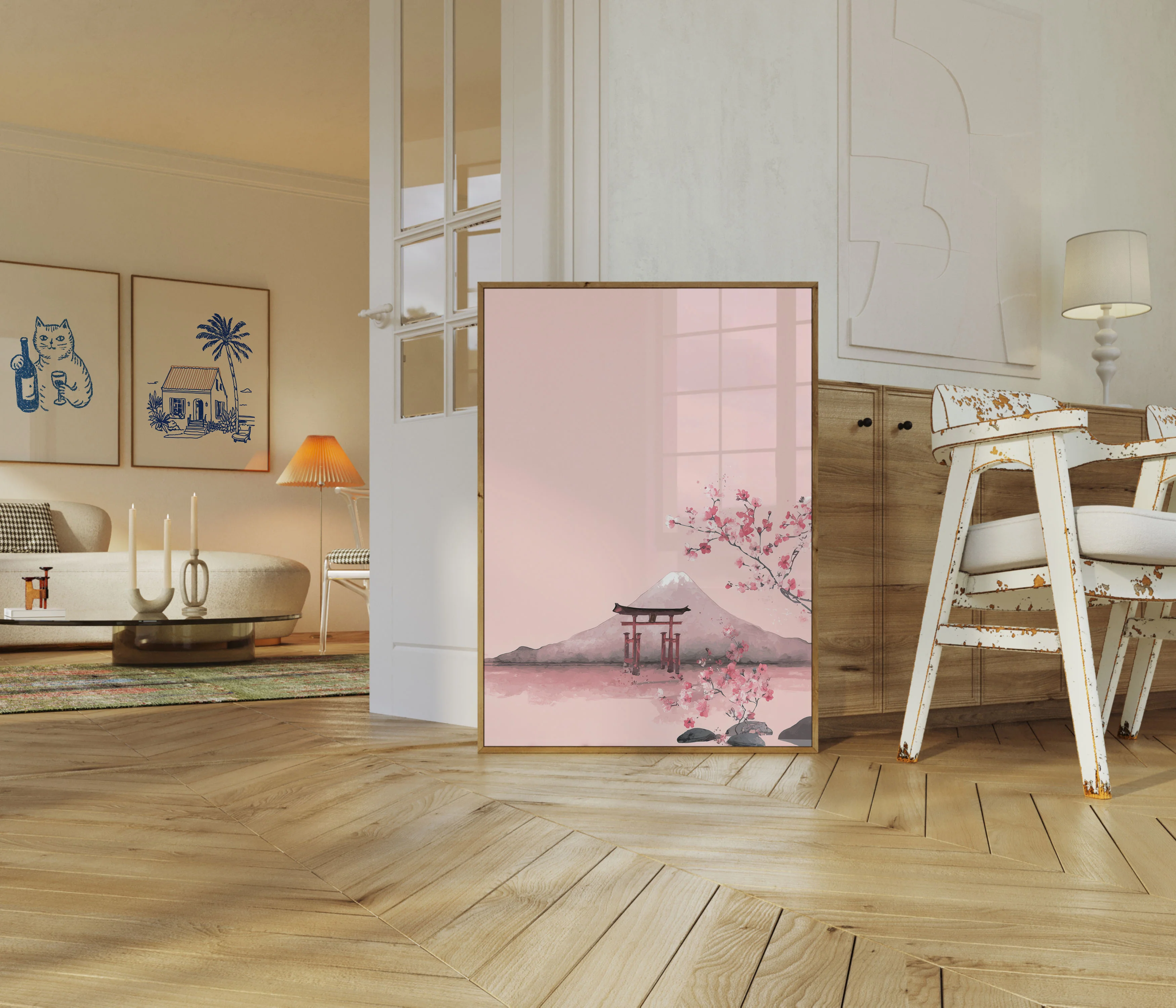 Cherry Blossom Mountain Landscape Poster - Image 5