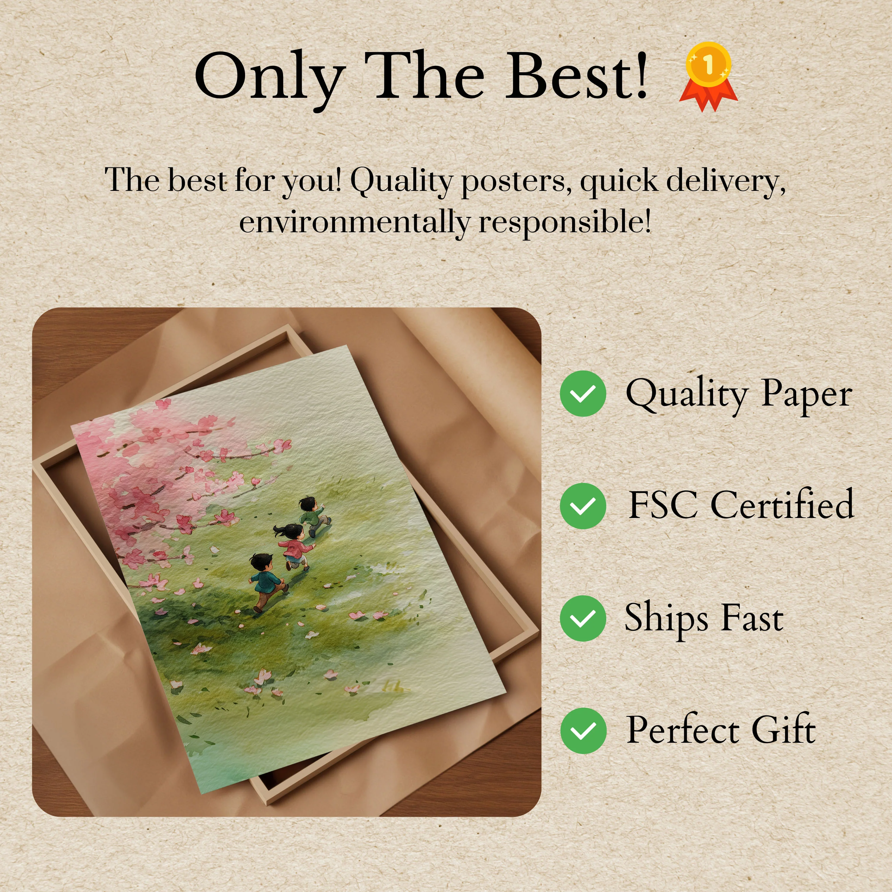 Children Playing Under Cherry Blossoms Poster - Image 3