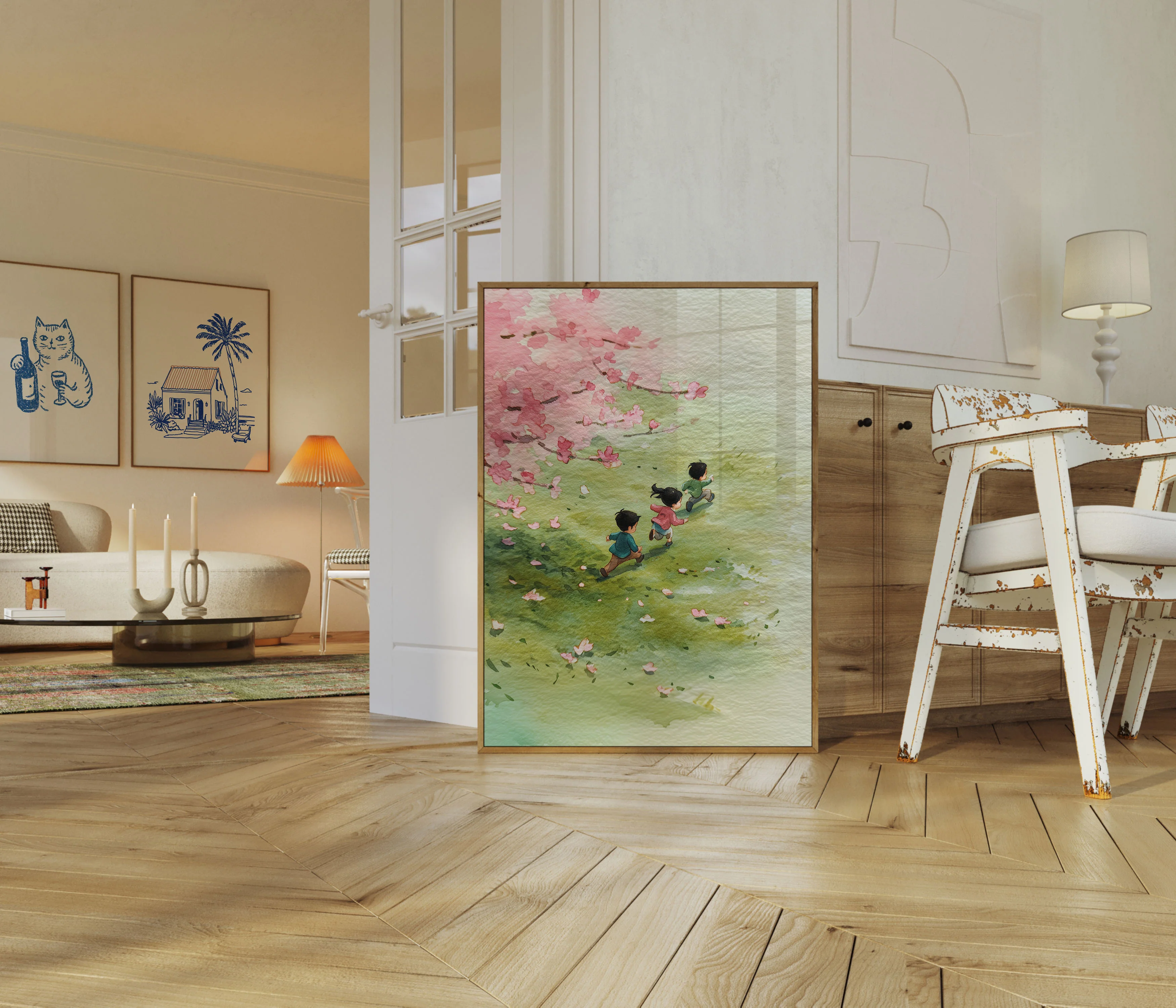 Children Playing Under Cherry Blossoms Poster - Image 5